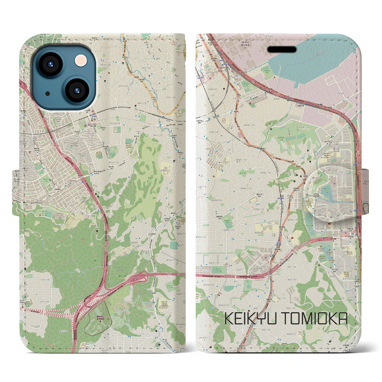 【京急富岡(神奈川県)】地図柄iPhoneケース(手帳タイプ)ナチュラル・iPhone 13 用