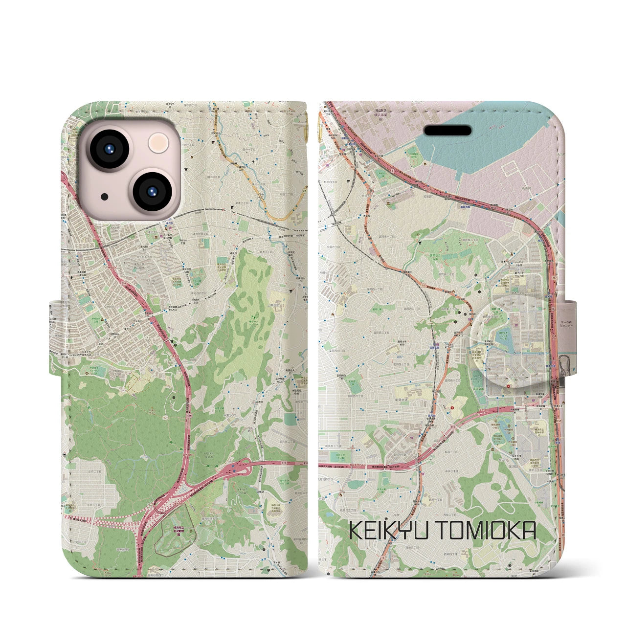 【京急富岡(神奈川県)】地図柄iPhoneケース(手帳タイプ)ナチュラル・iPhone 13 mini 用