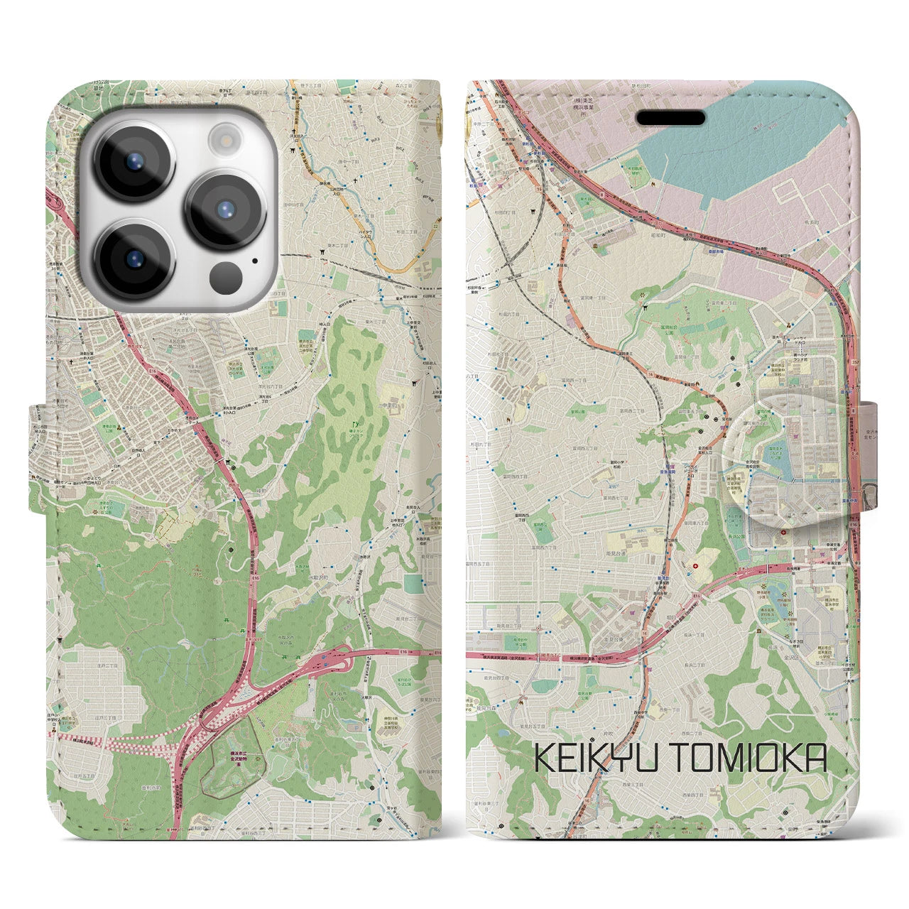 【京急富岡(神奈川県)】地図柄iPhoneケース(手帳タイプ)ナチュラル・iPhone 14 Pro 用