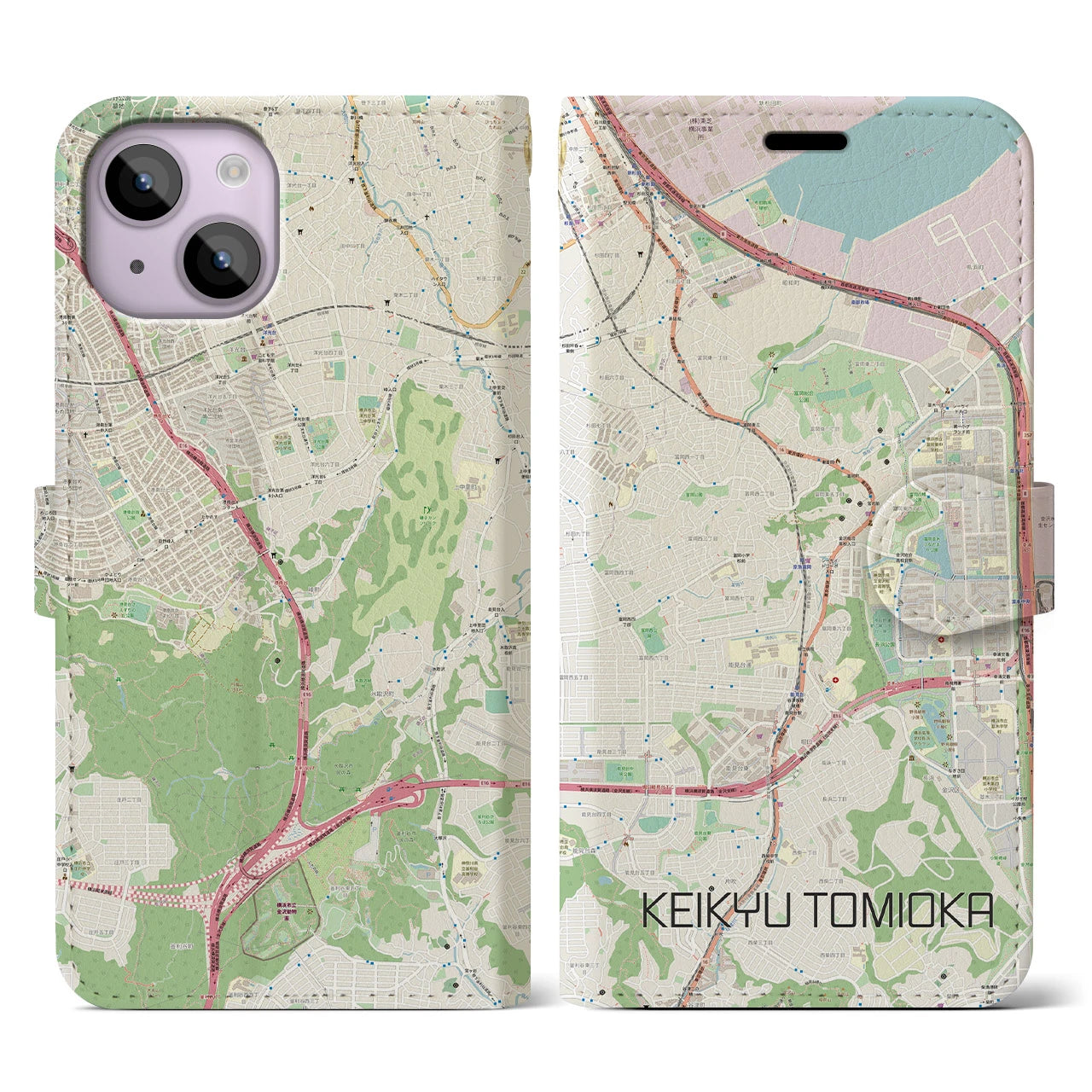 【京急富岡(神奈川県)】地図柄iPhoneケース(手帳タイプ)ナチュラル・iPhone 14 用