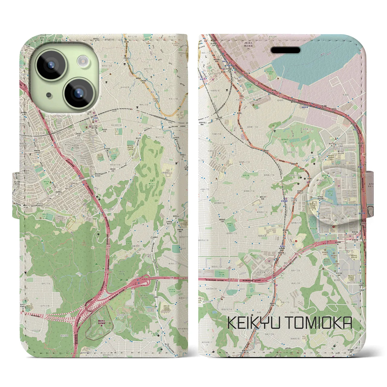 【京急富岡(神奈川県)】地図柄iPhoneケース(手帳タイプ)ナチュラル・iPhone 15 用
