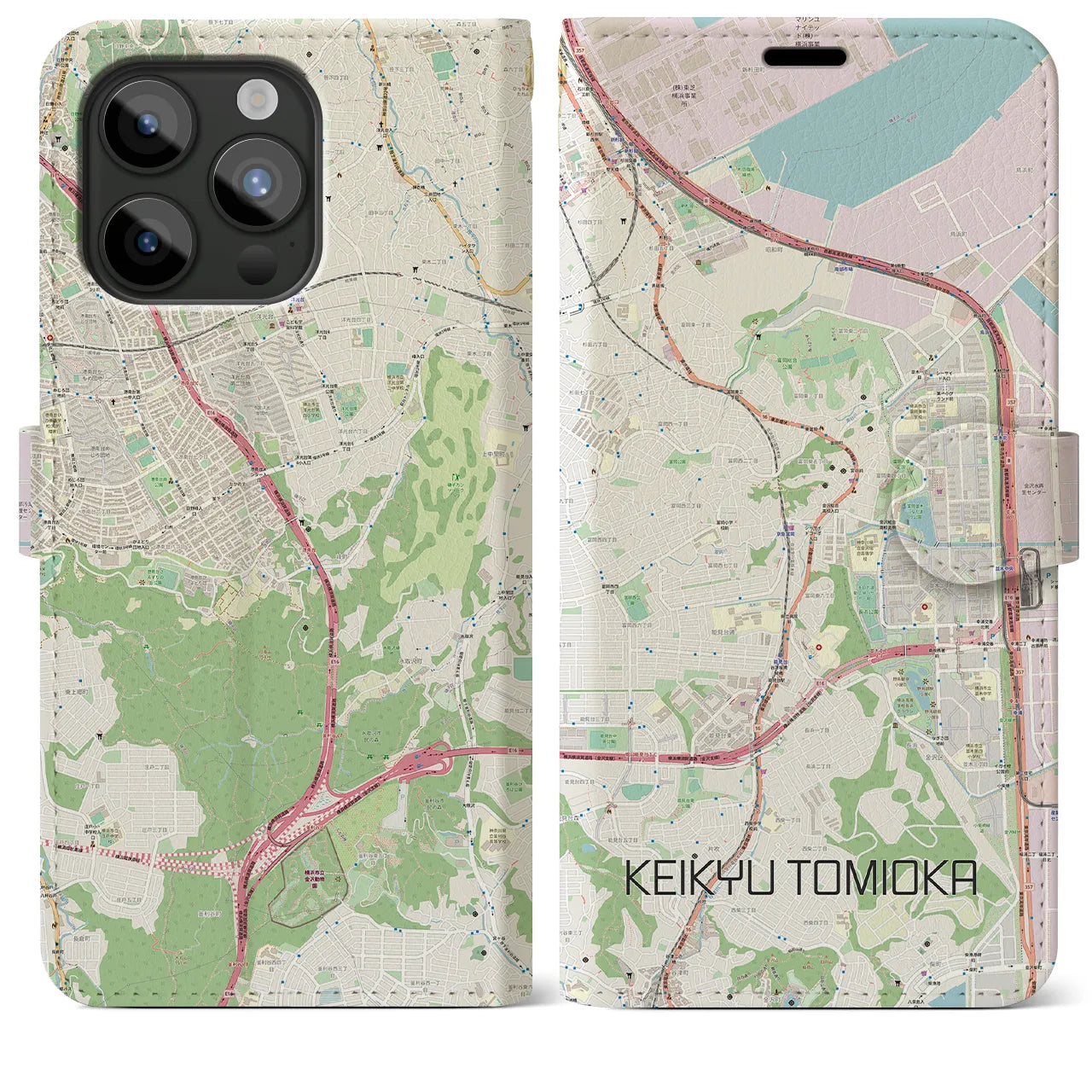 【京急富岡(神奈川県)】地図柄iPhoneケース(手帳タイプ)ナチュラル・iPhone 15 Pro Max 用