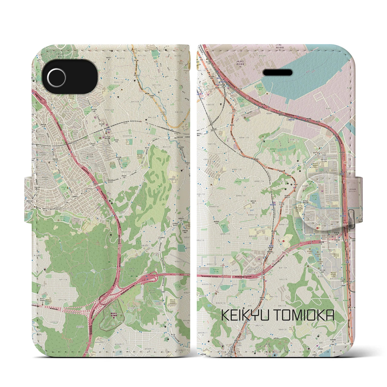 【京急富岡(神奈川県)】地図柄iPhoneケース(手帳タイプ)ナチュラル・iPhone SE(第3 / 第2世代) / 8 / 7 / 6s / 6 用