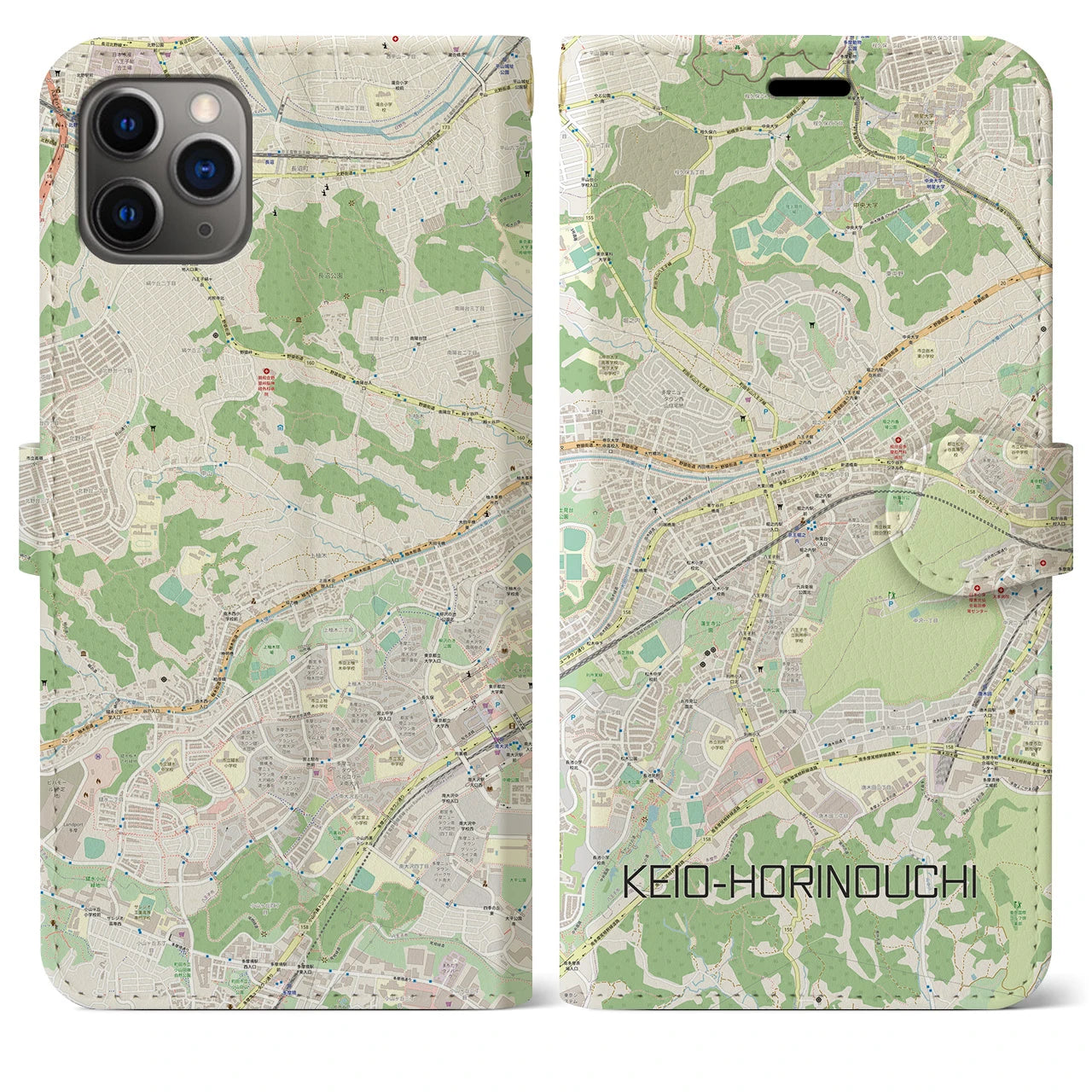 【京王堀之内(東京都)】地図柄iPhoneケース(手帳タイプ)ナチュラル・iPhone 11 Pro Max 用