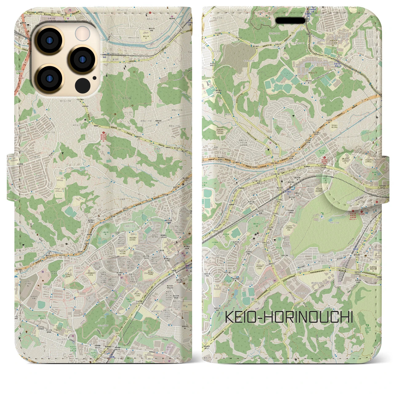 【京王堀之内(東京都)】地図柄iPhoneケース(手帳タイプ)ナチュラル・iPhone 12 Pro Max 用