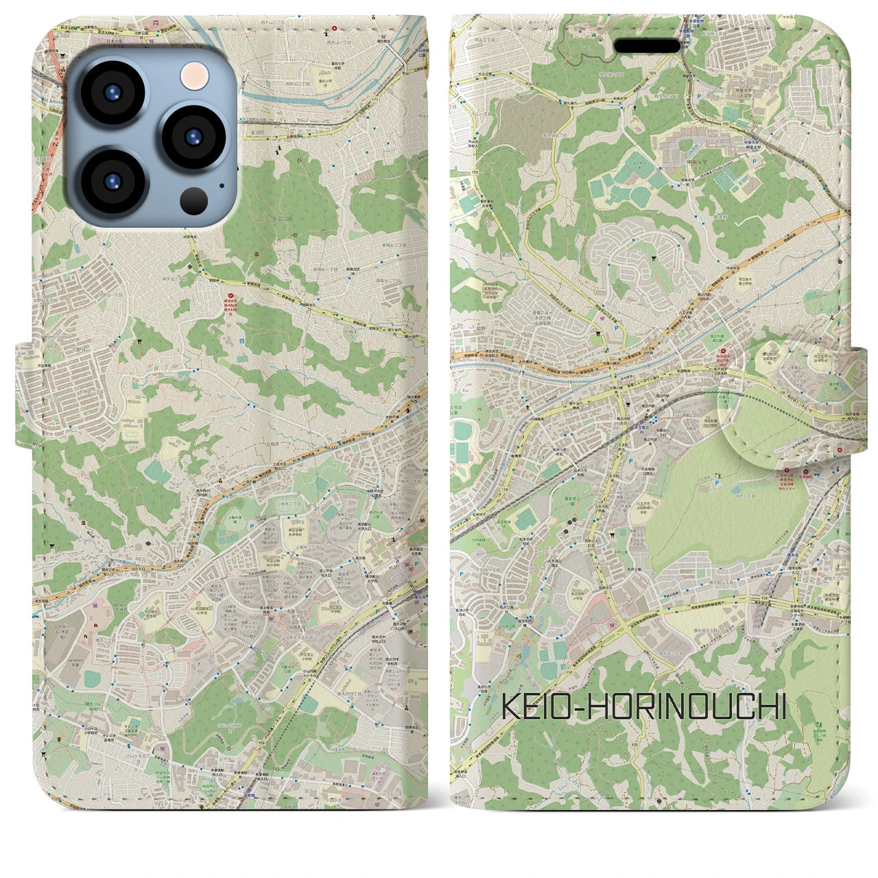 【京王堀之内(東京都)】地図柄iPhoneケース(手帳タイプ)ナチュラル・iPhone 13 Pro Max 用