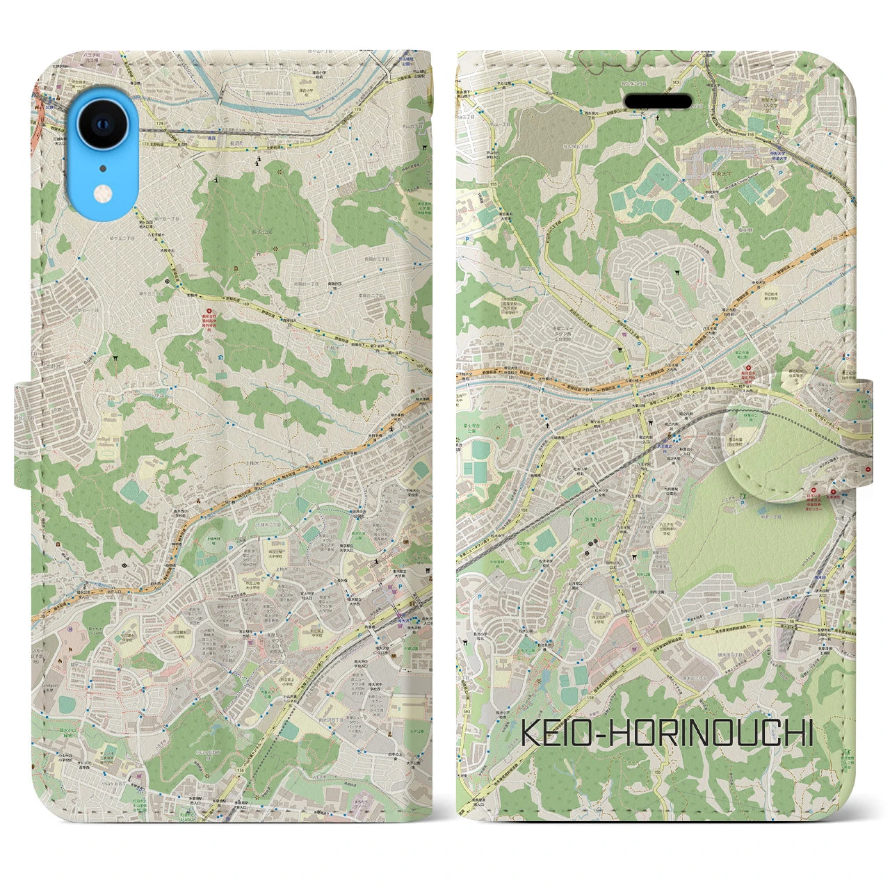 【京王堀之内(東京都)】地図柄iPhoneケース(手帳タイプ)ナチュラル・iPhone XR 用