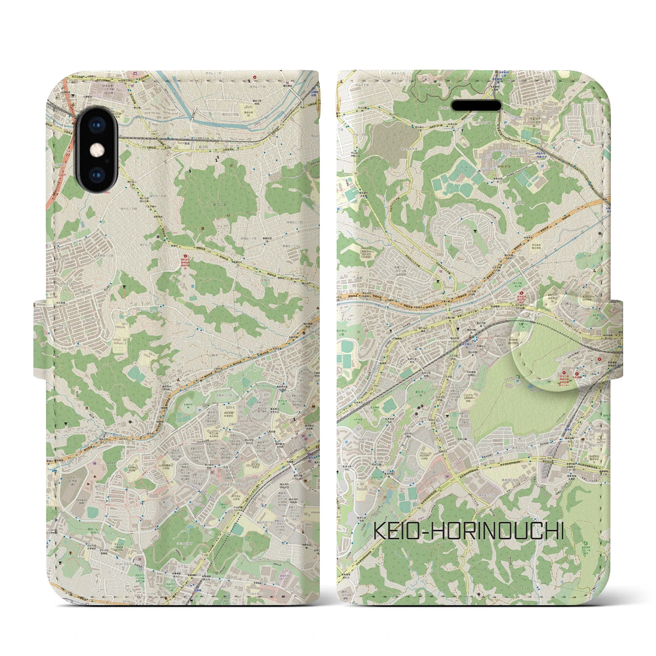 【京王堀之内(東京都)】地図柄iPhoneケース(手帳タイプ)ナチュラル・iPhone XS / X 用