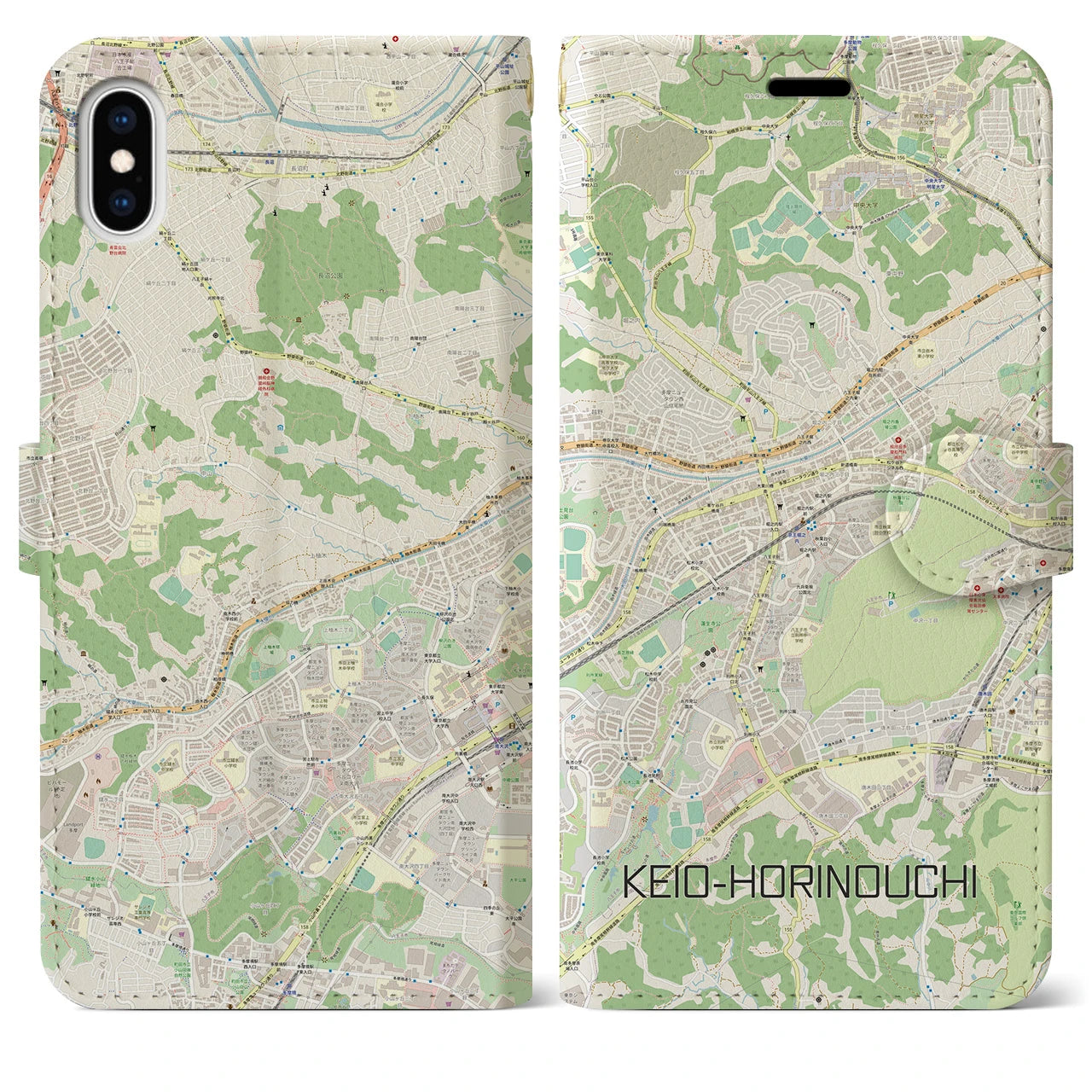 【京王堀之内(東京都)】地図柄iPhoneケース(手帳タイプ)ナチュラル・iPhone XS Max 用