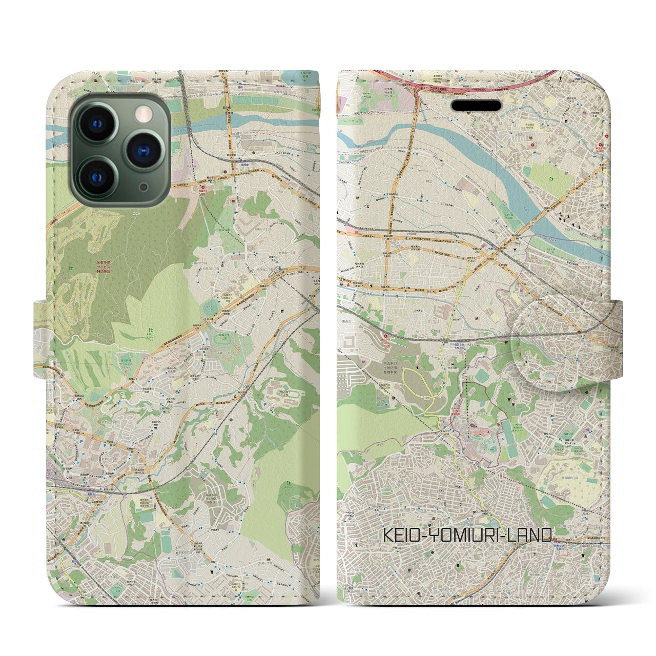 【京王よみうりランド(東京都)】地図柄iPhoneケース(手帳タイプ)ナチュラル・iPhone 11 Pro 用