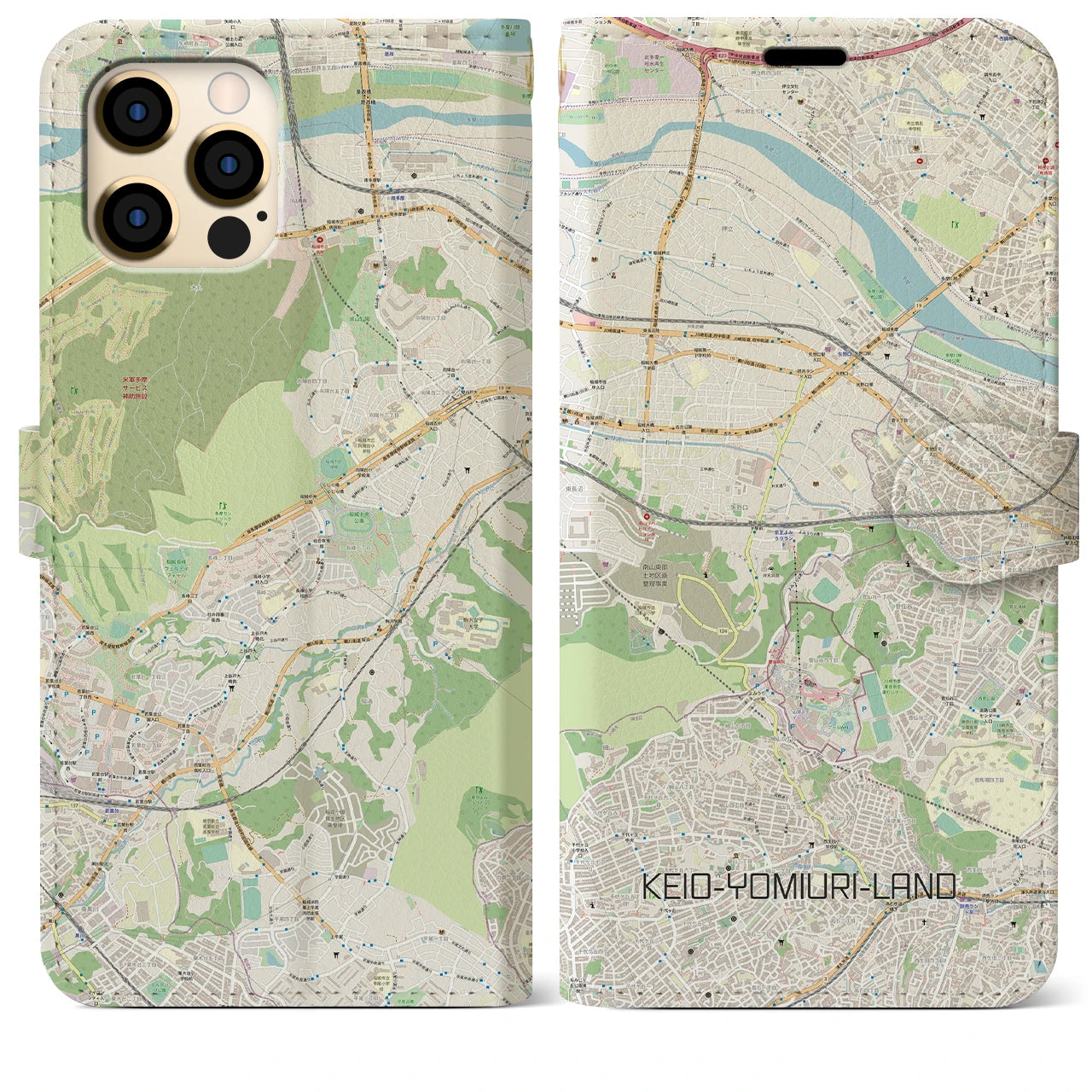 【京王よみうりランド(東京都)】地図柄iPhoneケース(手帳タイプ)ナチュラル・iPhone 12 Pro Max 用