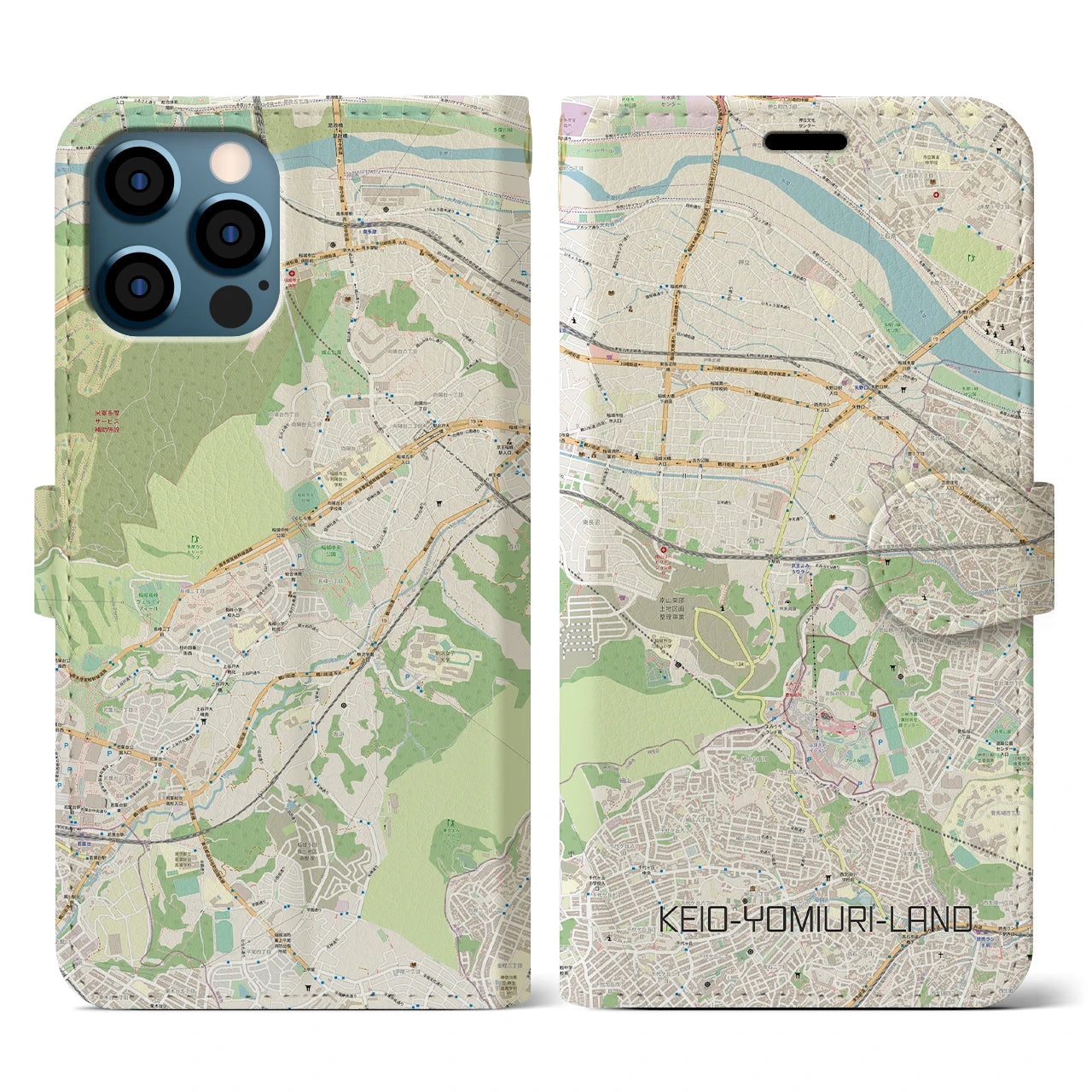 【京王よみうりランド(東京都)】地図柄iPhoneケース(手帳タイプ)ナチュラル・iPhone 12 / 12 Pro 用