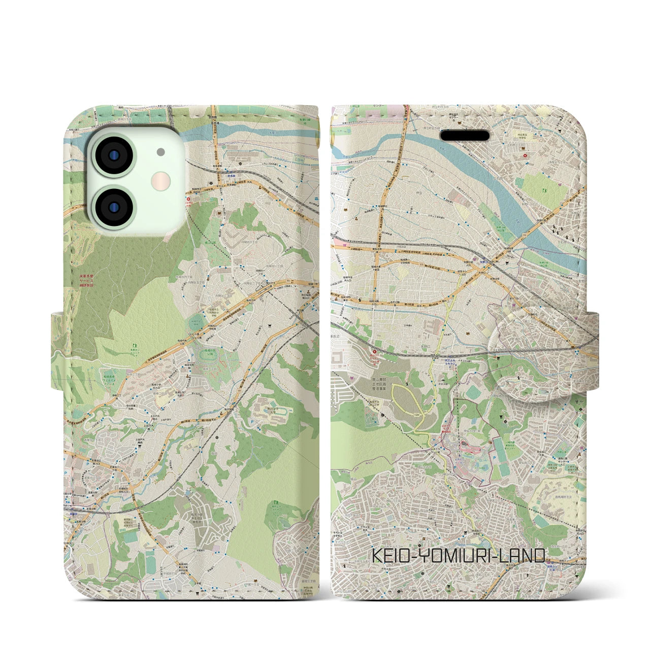 【京王よみうりランド(東京都)】地図柄iPhoneケース(手帳タイプ)ナチュラル・iPhone 12 mini 用