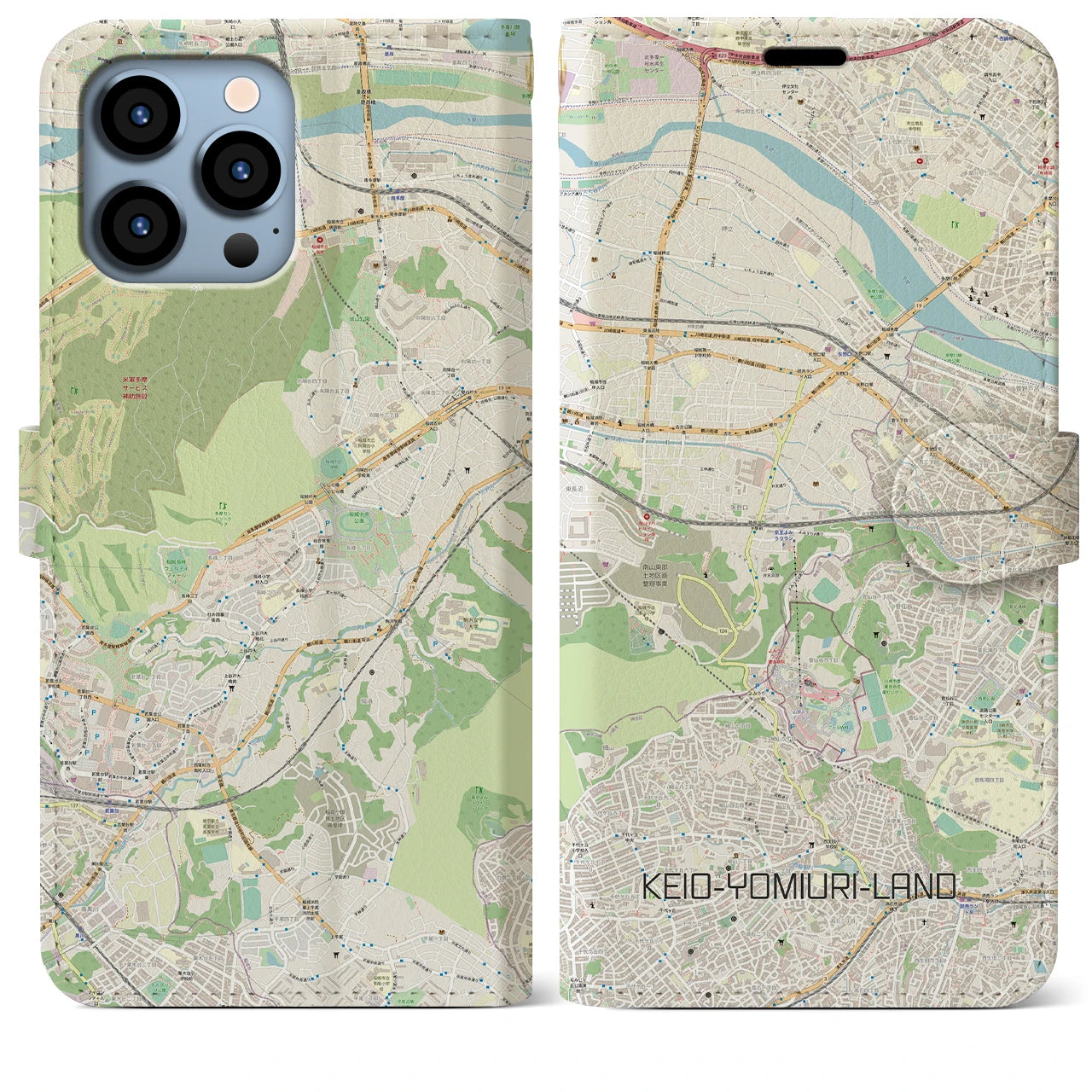 【京王よみうりランド(東京都)】地図柄iPhoneケース(手帳タイプ)ナチュラル・iPhone 13 Pro Max 用
