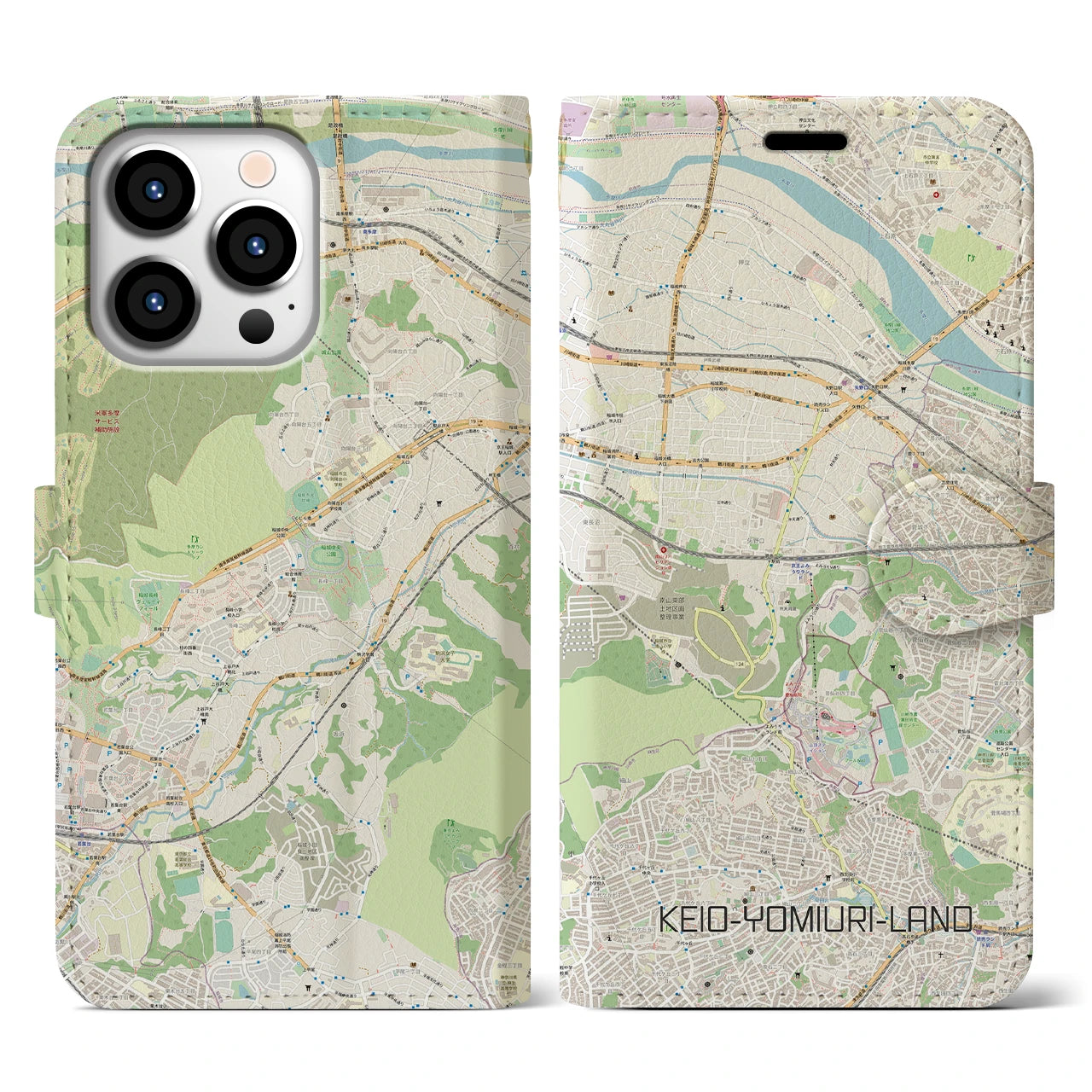 【京王よみうりランド(東京都)】地図柄iPhoneケース(手帳タイプ)ナチュラル・iPhone 13 Pro 用