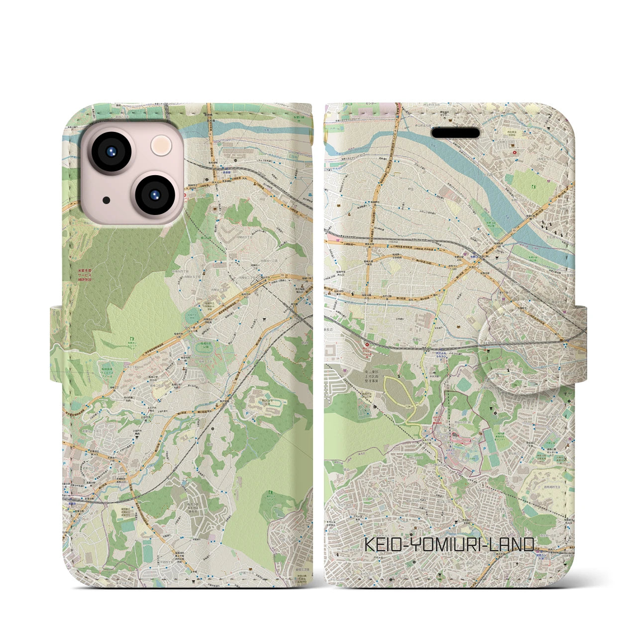 【京王よみうりランド(東京都)】地図柄iPhoneケース(手帳タイプ)ナチュラル・iPhone 13 mini 用