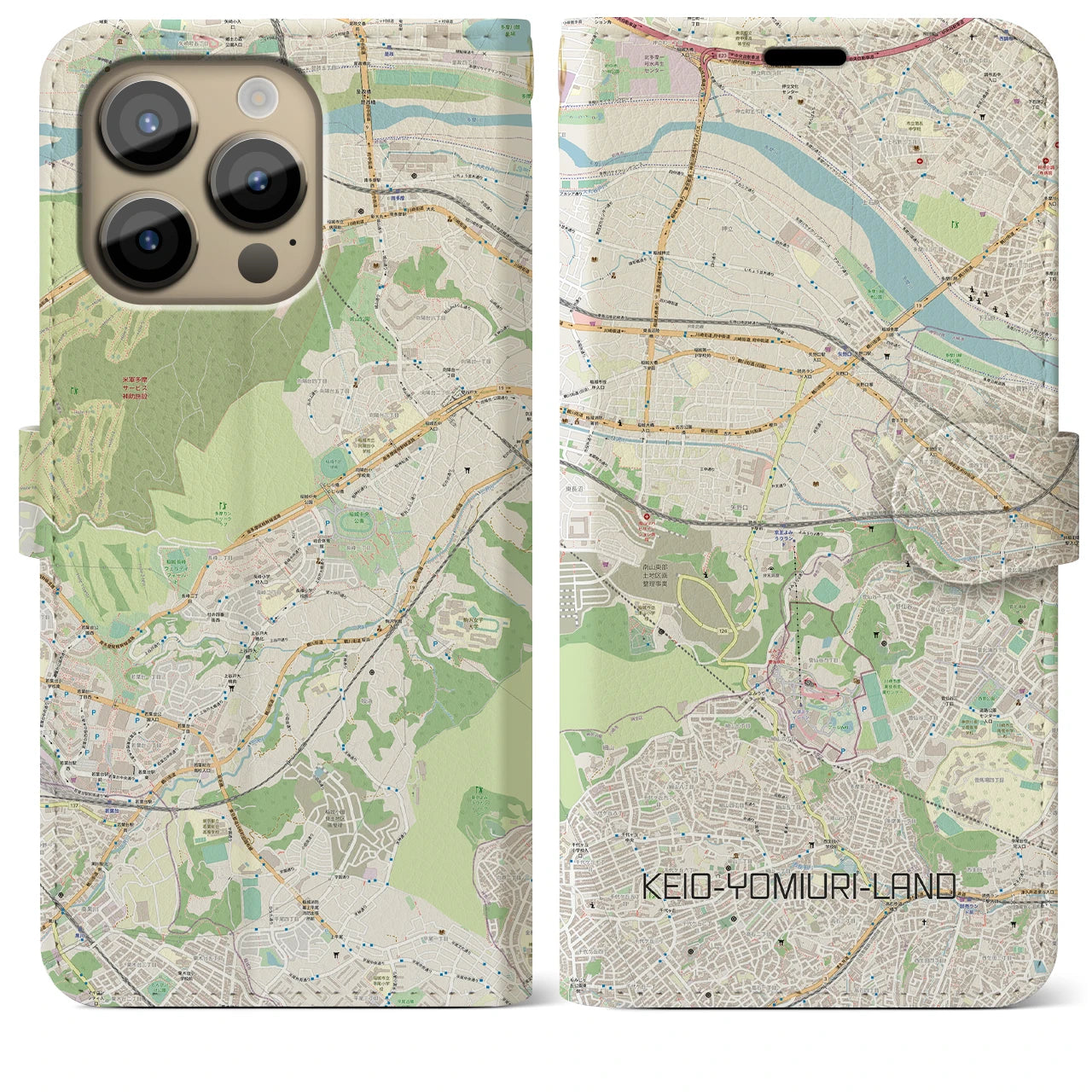 【京王よみうりランド(東京都)】地図柄iPhoneケース(手帳タイプ)ナチュラル・iPhone 14 Pro Max 用