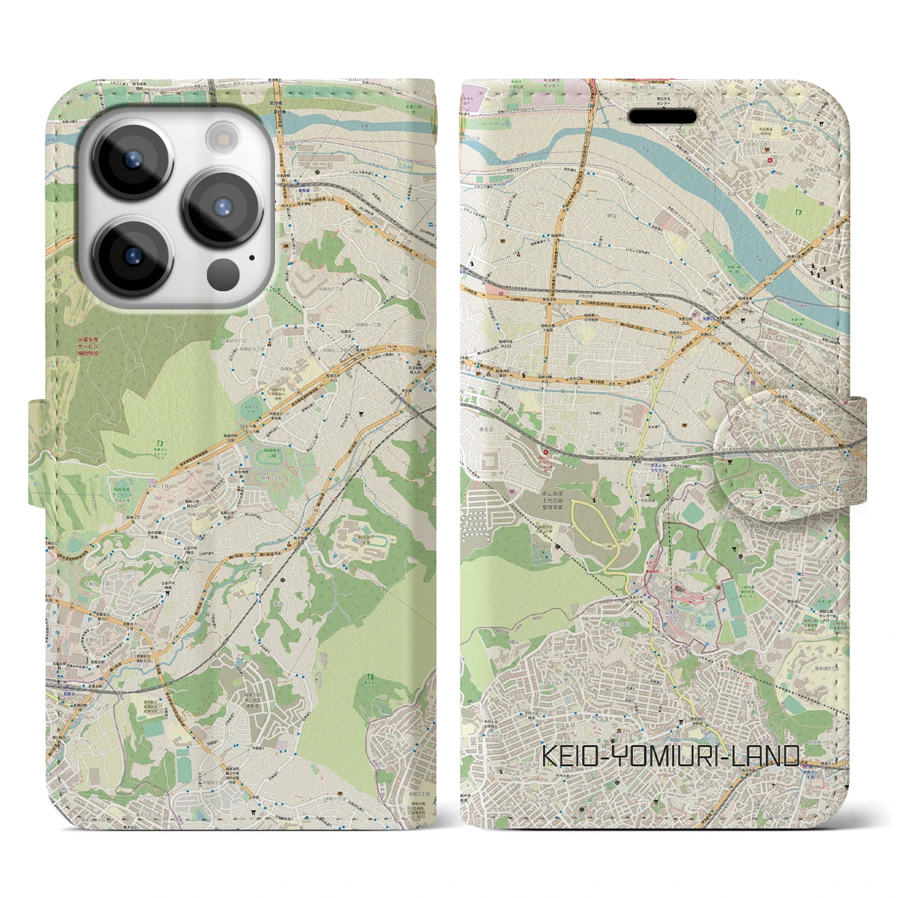 【京王よみうりランド(東京都)】地図柄iPhoneケース(手帳タイプ)ナチュラル・iPhone 14 Pro 用