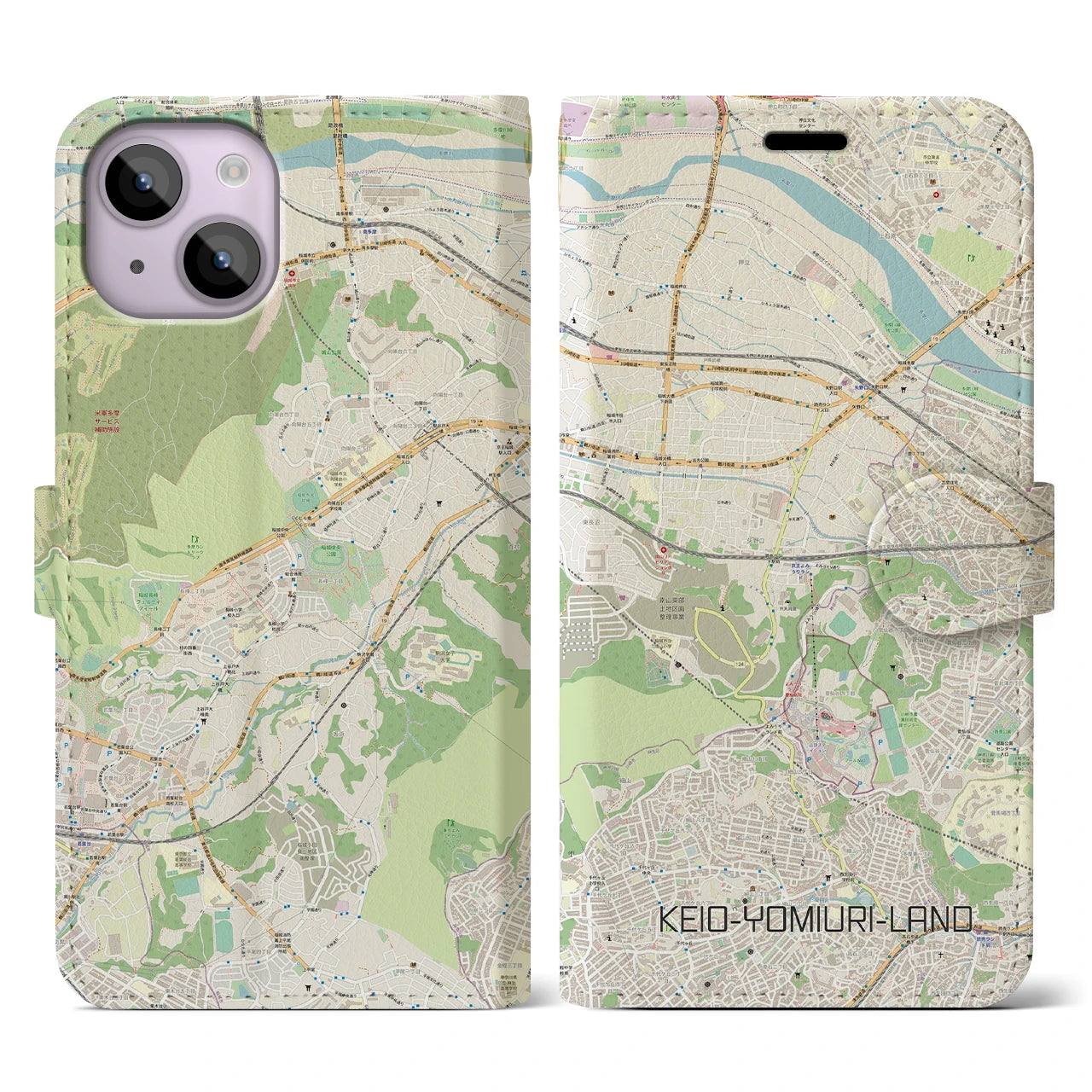 【京王よみうりランド(東京都)】地図柄iPhoneケース(手帳タイプ)ナチュラル・iPhone 14 用