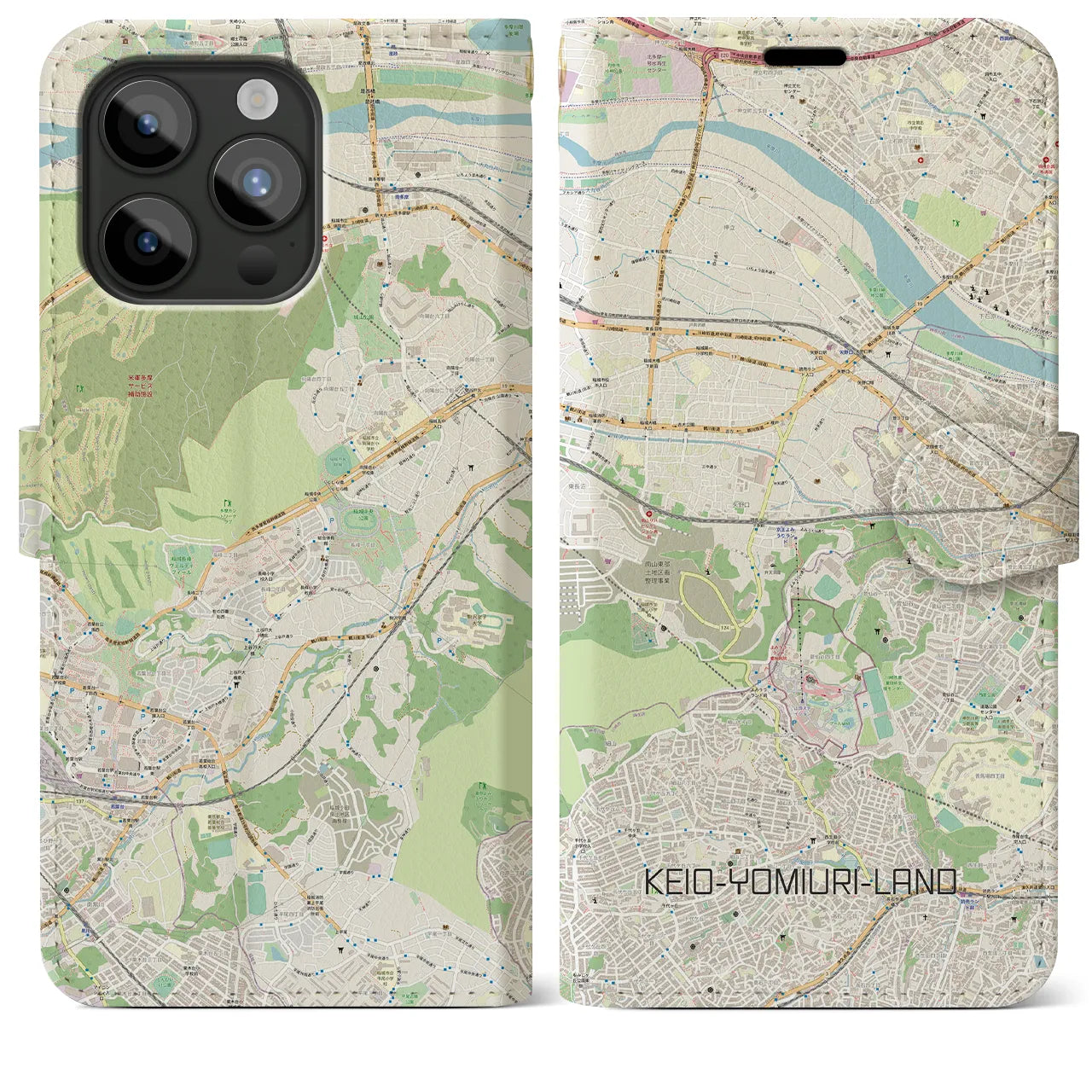 【京王よみうりランド(東京都)】地図柄iPhoneケース(手帳タイプ)ナチュラル・iPhone 15 Pro Max 用