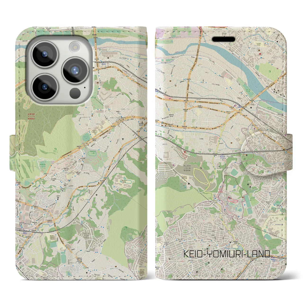 【京王よみうりランド(東京都)】地図柄iPhoneケース(手帳タイプ)ナチュラル・iPhone 15 Pro 用