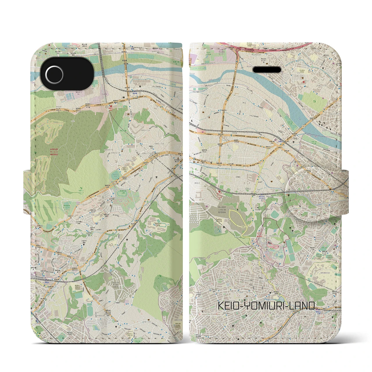【京王よみうりランド(東京都)】地図柄iPhoneケース(手帳タイプ)ナチュラル・iPhone SE(第3 / 第2世代) / 8 / 7 / 6s / 6 用