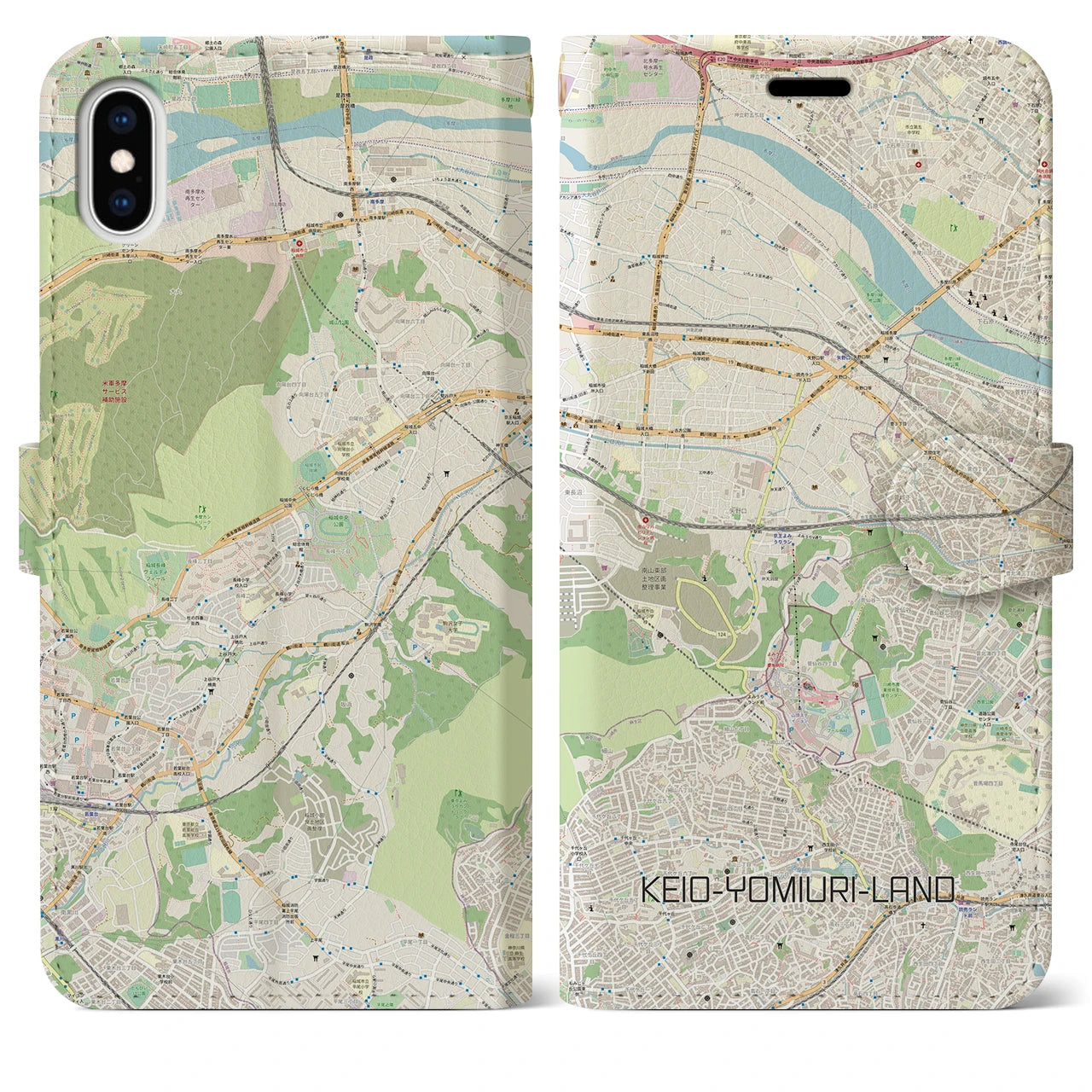 【京王よみうりランド(東京都)】地図柄iPhoneケース(手帳タイプ)ナチュラル・iPhone XS Max 用
