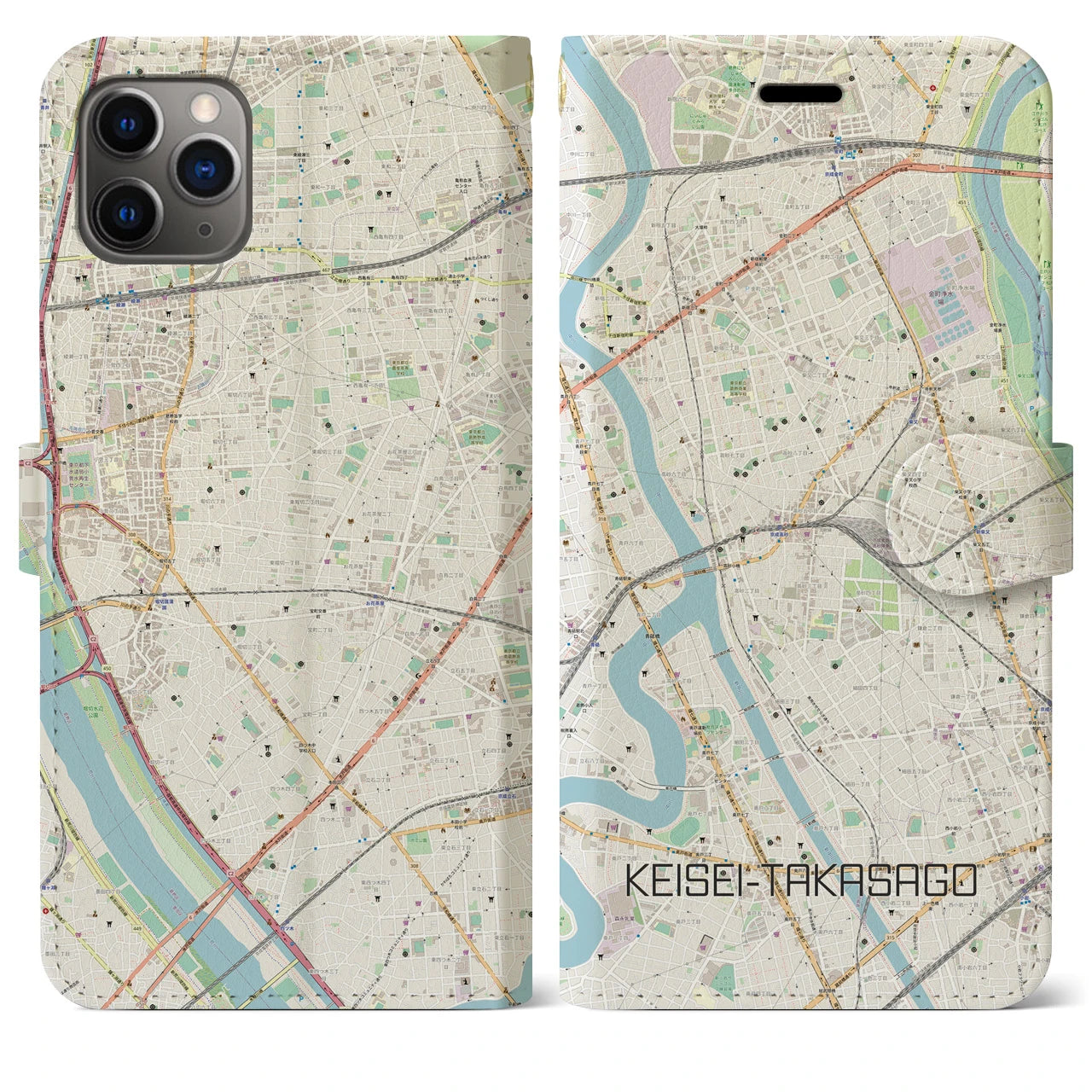 【京成高砂(東京都)】地図柄iPhoneケース(手帳タイプ)ナチュラル・iPhone 11 Pro Max 用