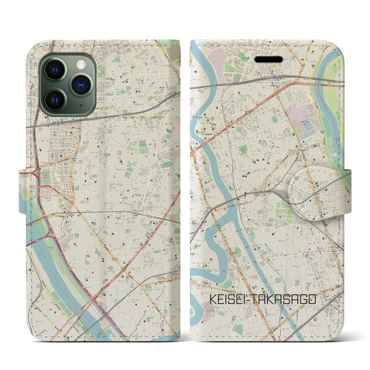 【京成高砂(東京都)】地図柄iPhoneケース(手帳タイプ)ナチュラル・iPhone 11 Pro 用