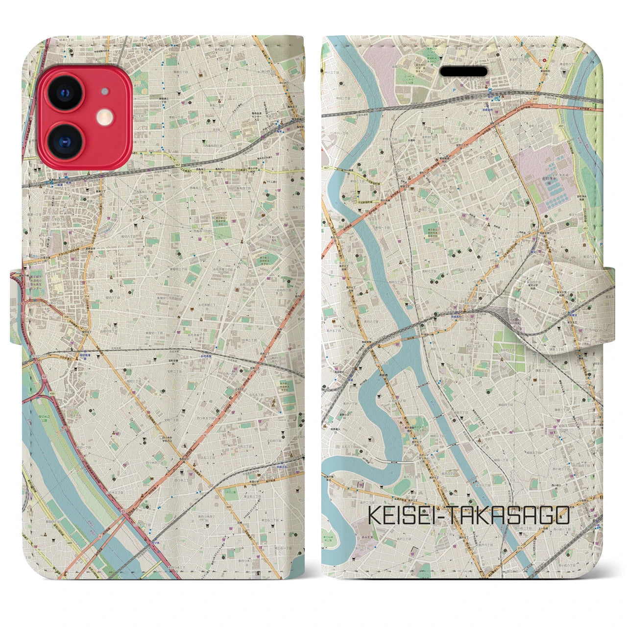 【京成高砂(東京都)】地図柄iPhoneケース(手帳タイプ)ナチュラル・iPhone 11 用
