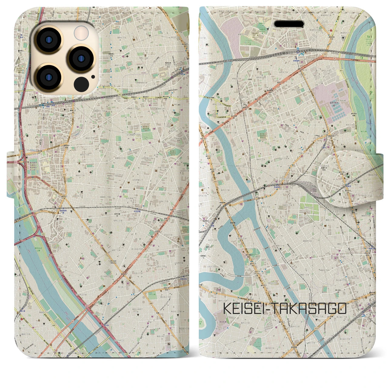 【京成高砂(東京都)】地図柄iPhoneケース(手帳タイプ)ナチュラル・iPhone 12 Pro Max 用
