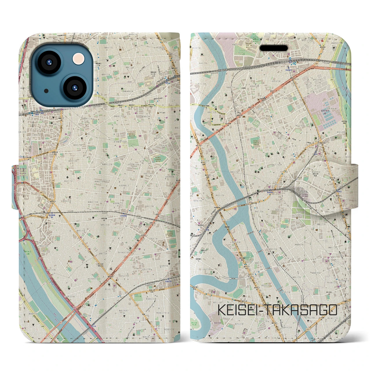 【京成高砂(東京都)】地図柄iPhoneケース(手帳タイプ)ナチュラル・iPhone 13 用