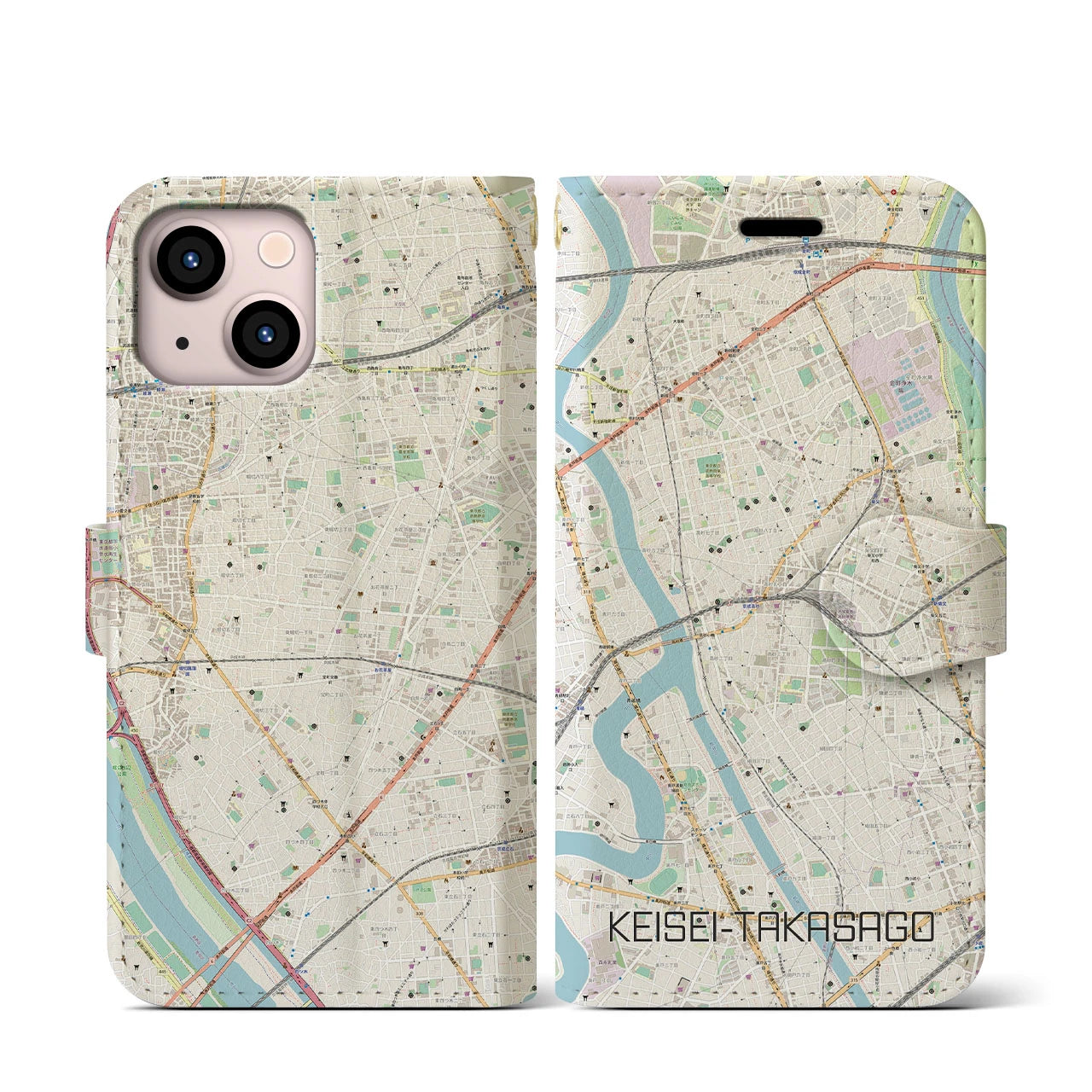 【京成高砂(東京都)】地図柄iPhoneケース(手帳タイプ)ナチュラル・iPhone 13 mini 用