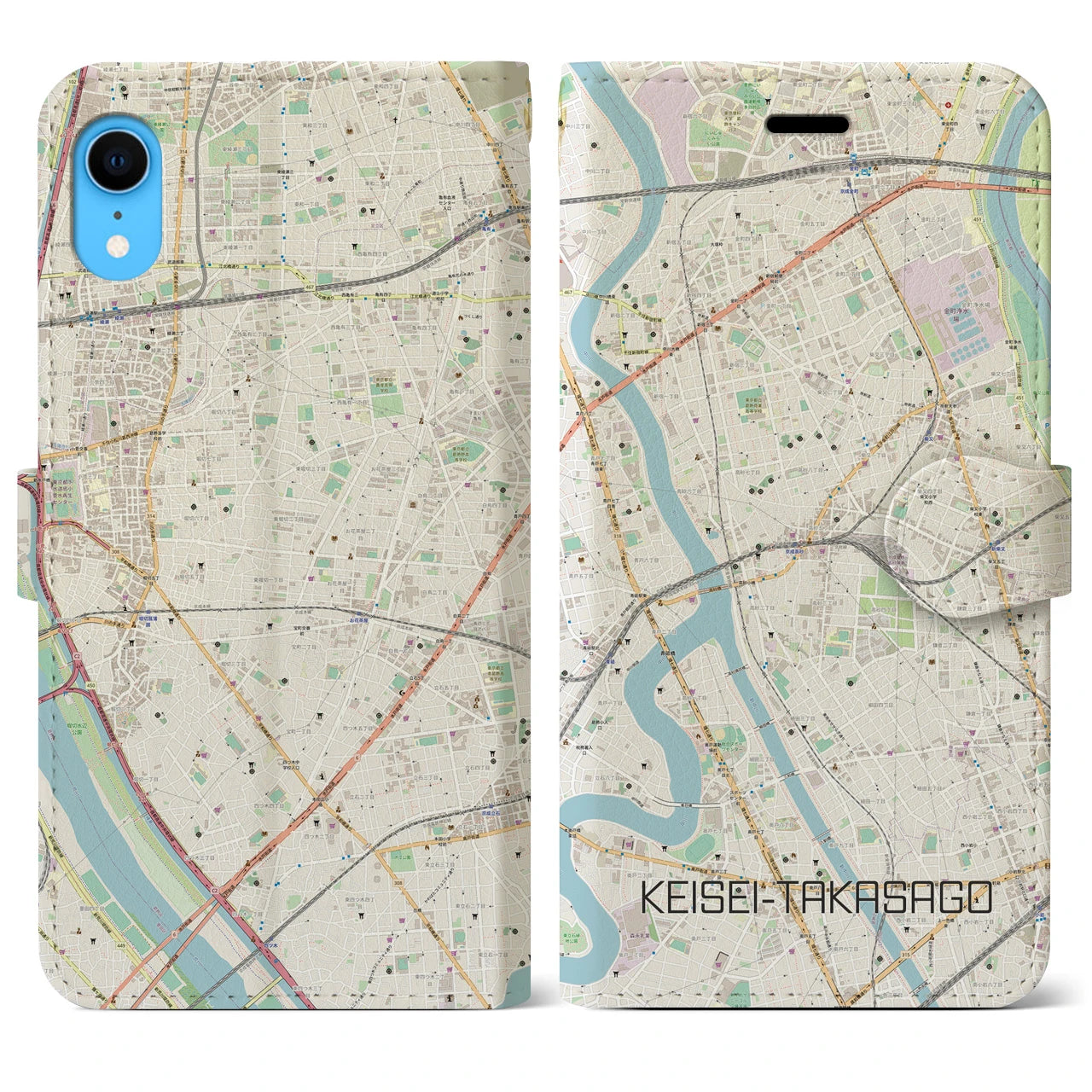 【京成高砂(東京都)】地図柄iPhoneケース(手帳タイプ)ナチュラル・iPhone XR 用
