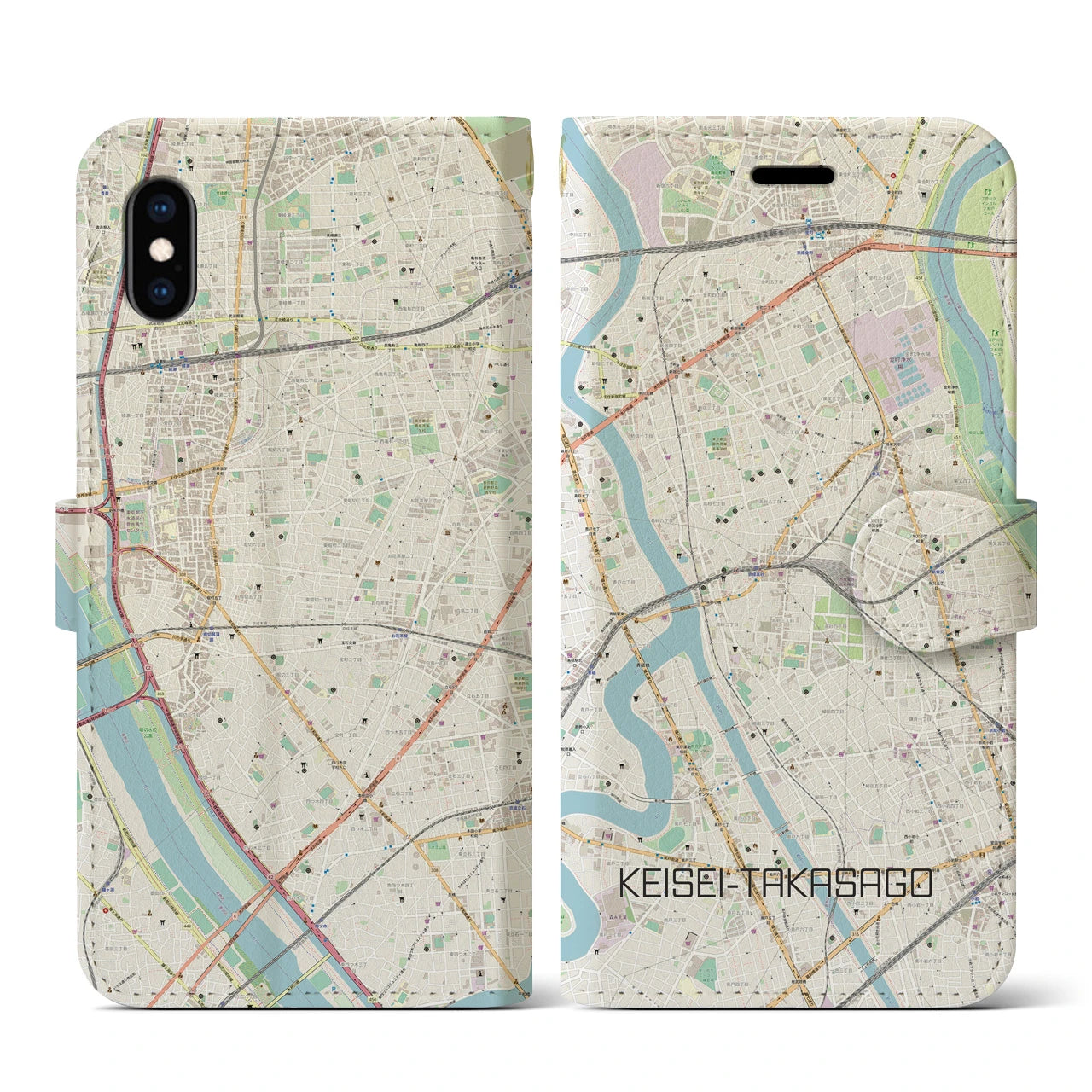 【京成高砂(東京都)】地図柄iPhoneケース(手帳タイプ)ナチュラル・iPhone XS / X 用
