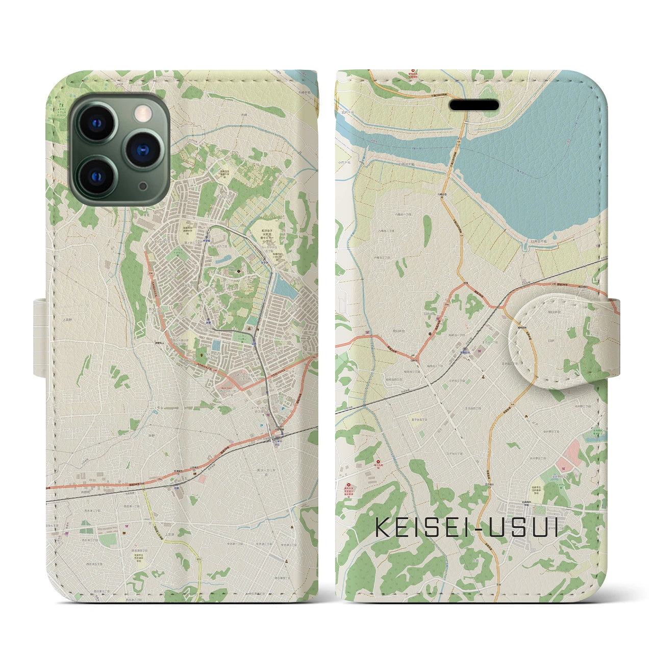【京成臼井(千葉県)】地図柄iPhoneケース(手帳タイプ)ナチュラル・iPhone 11 Pro 用