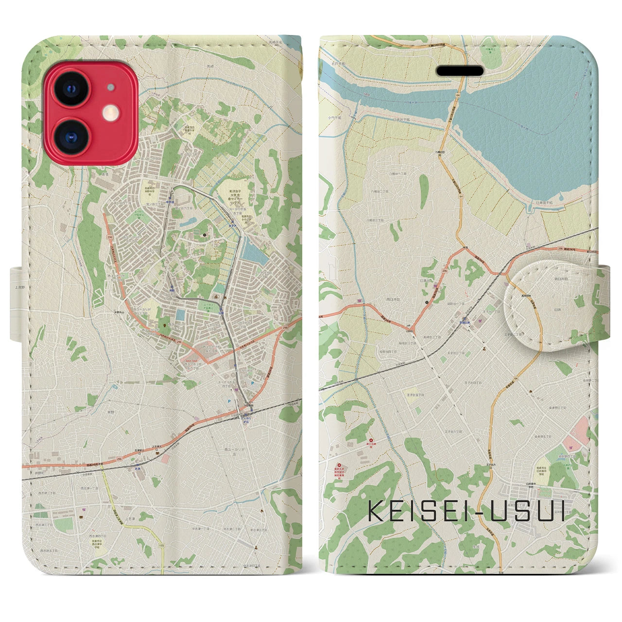 【京成臼井(千葉県)】地図柄iPhoneケース(手帳タイプ)ナチュラル・iPhone 11 用