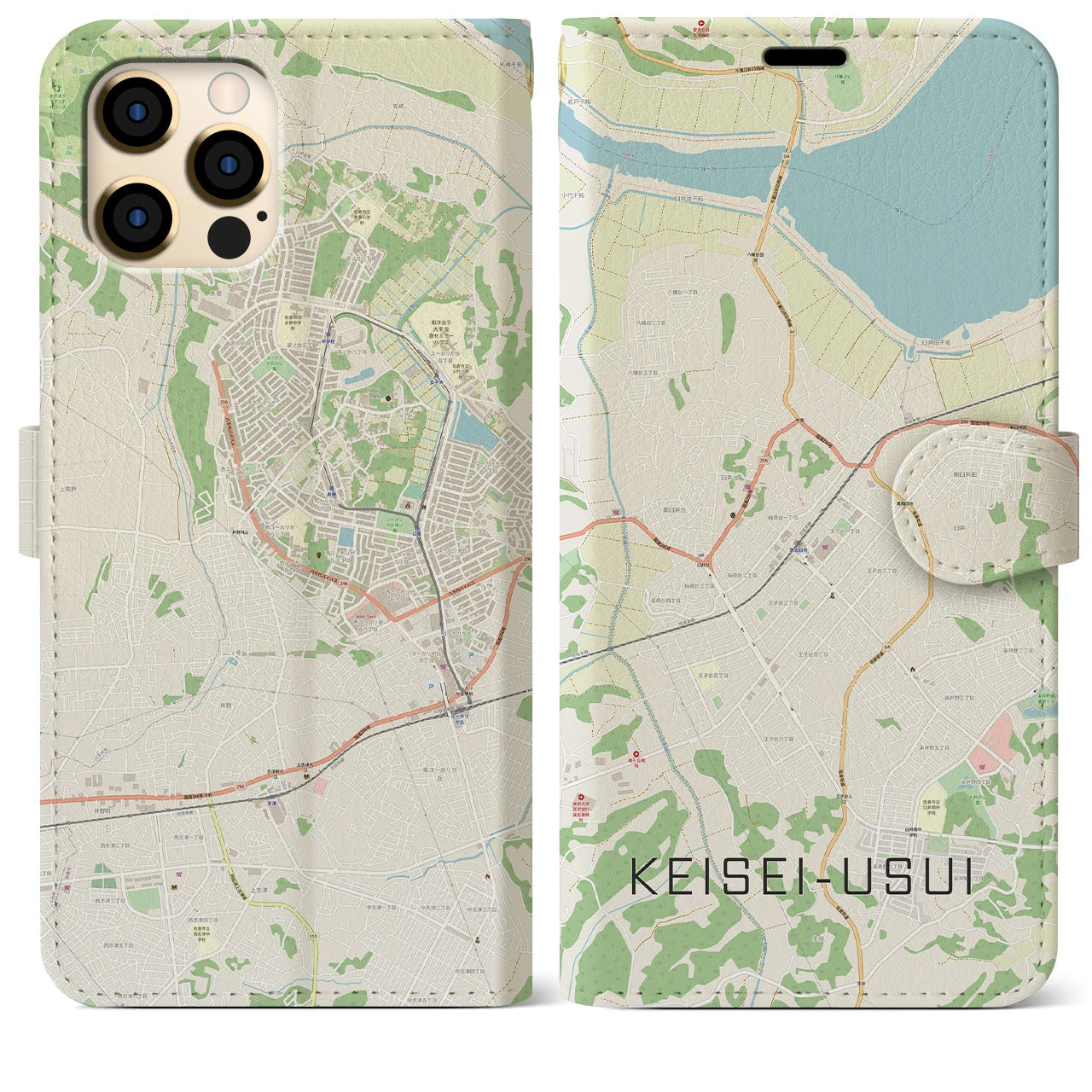 【京成臼井(千葉県)】地図柄iPhoneケース(手帳タイプ)ナチュラル・iPhone 12 Pro Max 用