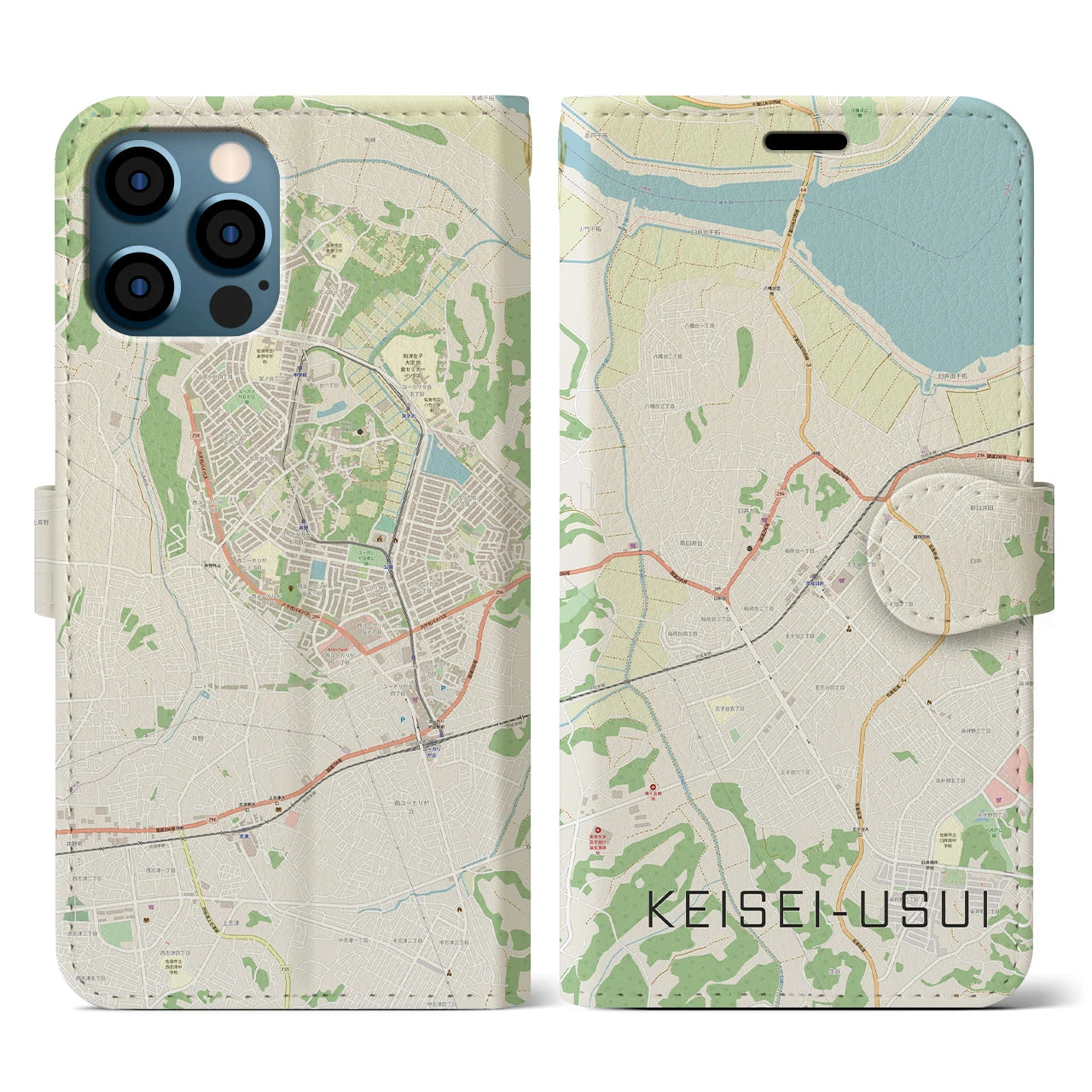 【京成臼井(千葉県)】地図柄iPhoneケース(手帳タイプ)ナチュラル・iPhone 12 / 12 Pro 用