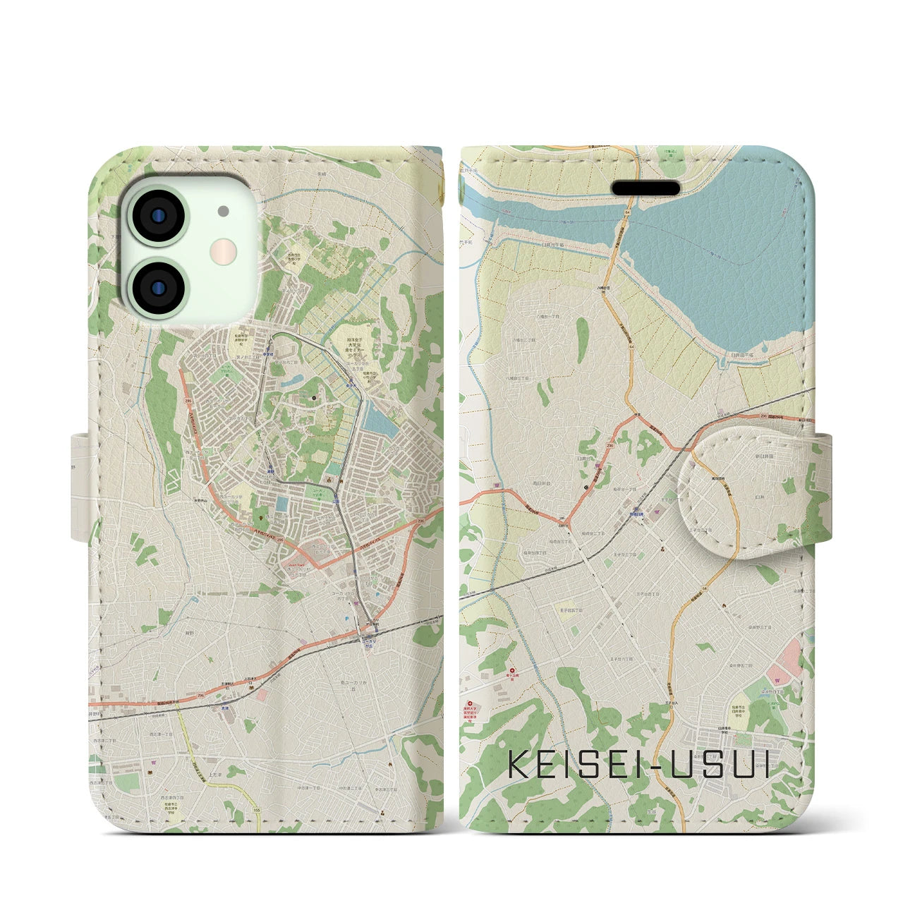 【京成臼井(千葉県)】地図柄iPhoneケース(手帳タイプ)ナチュラル・iPhone 12 mini 用