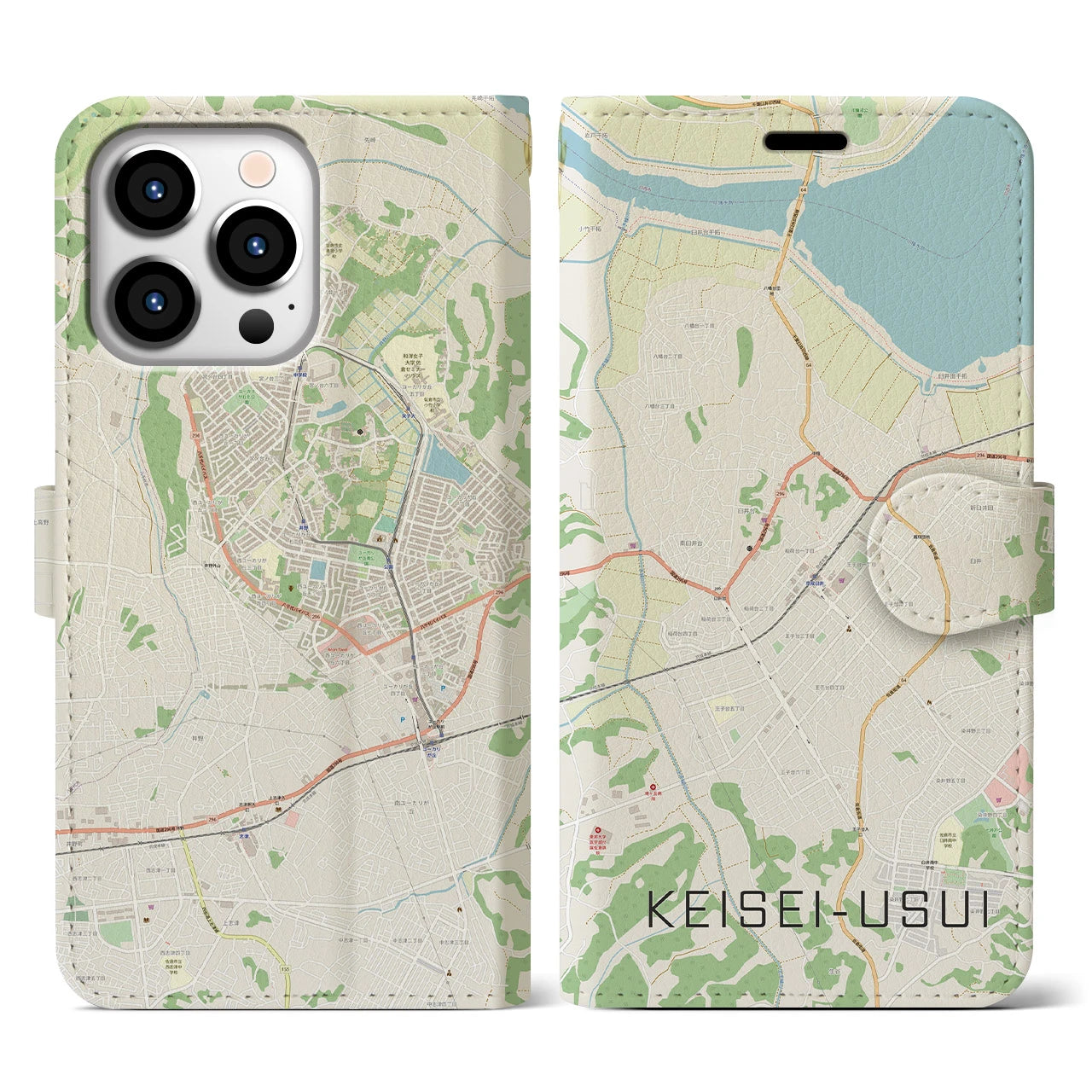 【京成臼井(千葉県)】地図柄iPhoneケース(手帳タイプ)ナチュラル・iPhone 13 Pro 用