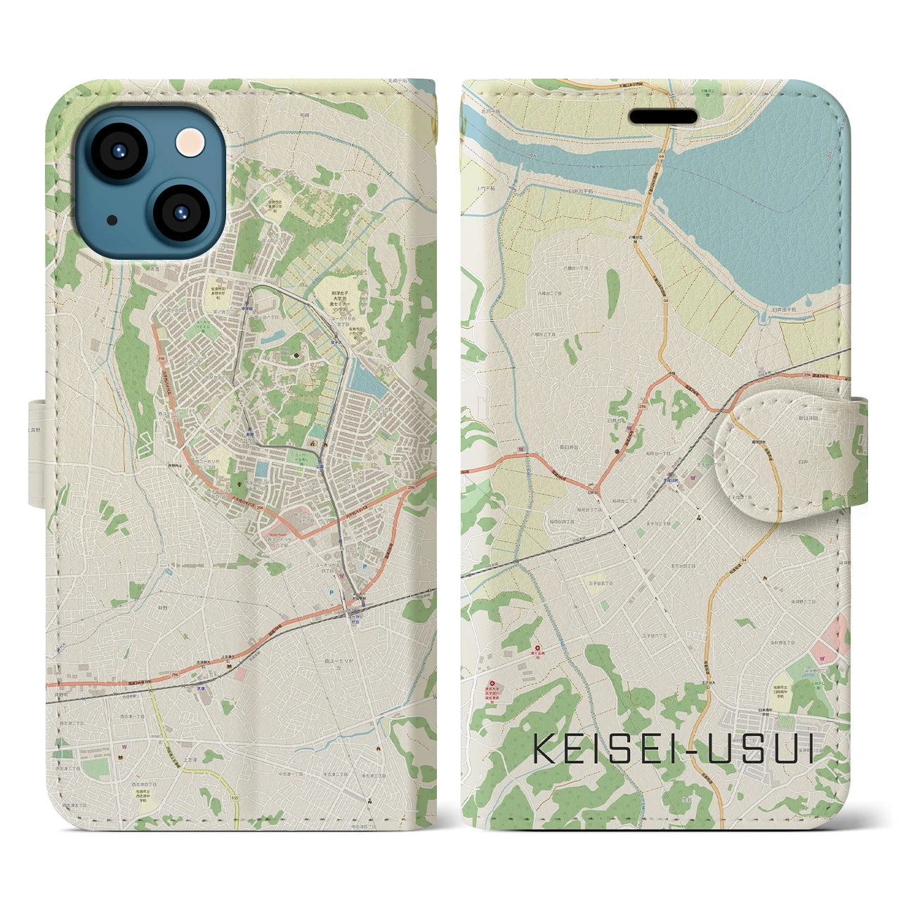 【京成臼井(千葉県)】地図柄iPhoneケース(手帳タイプ)ナチュラル・iPhone 13 用