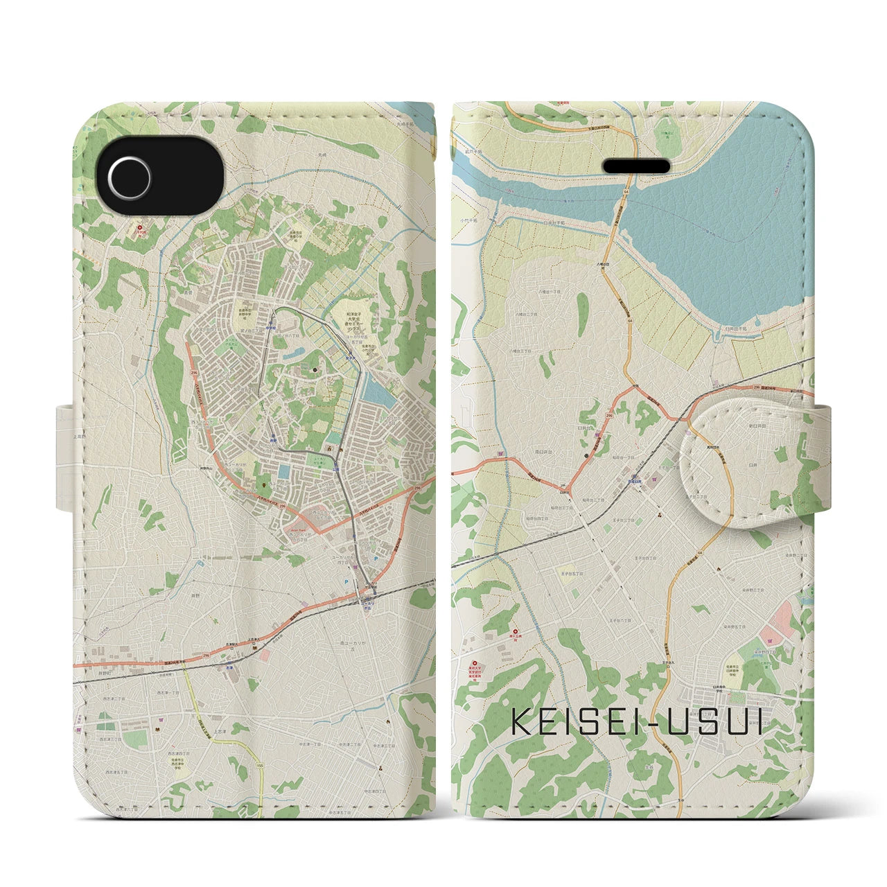 【京成臼井(千葉県)】地図柄iPhoneケース(手帳タイプ)ナチュラル・iPhone SE(第3 / 第2世代) / 8 / 7 / 6s / 6 用