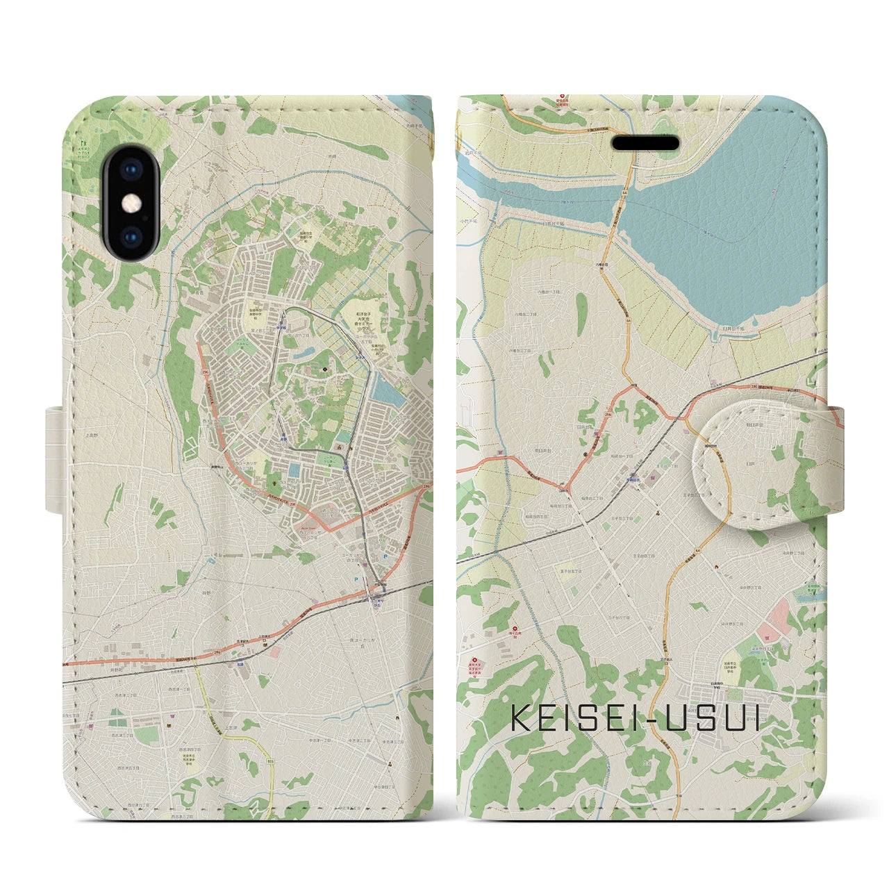 【京成臼井(千葉県)】地図柄iPhoneケース(手帳タイプ)ナチュラル・iPhone XS / X 用