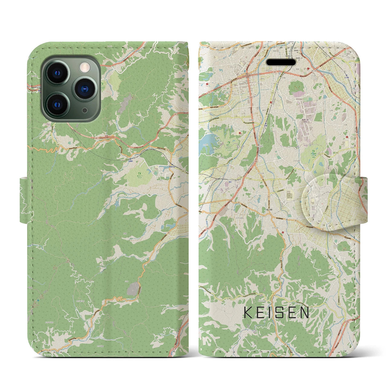 【桂川(福岡県)】地図柄iPhoneケース(手帳タイプ)ナチュラル・iPhone 11 Pro 用