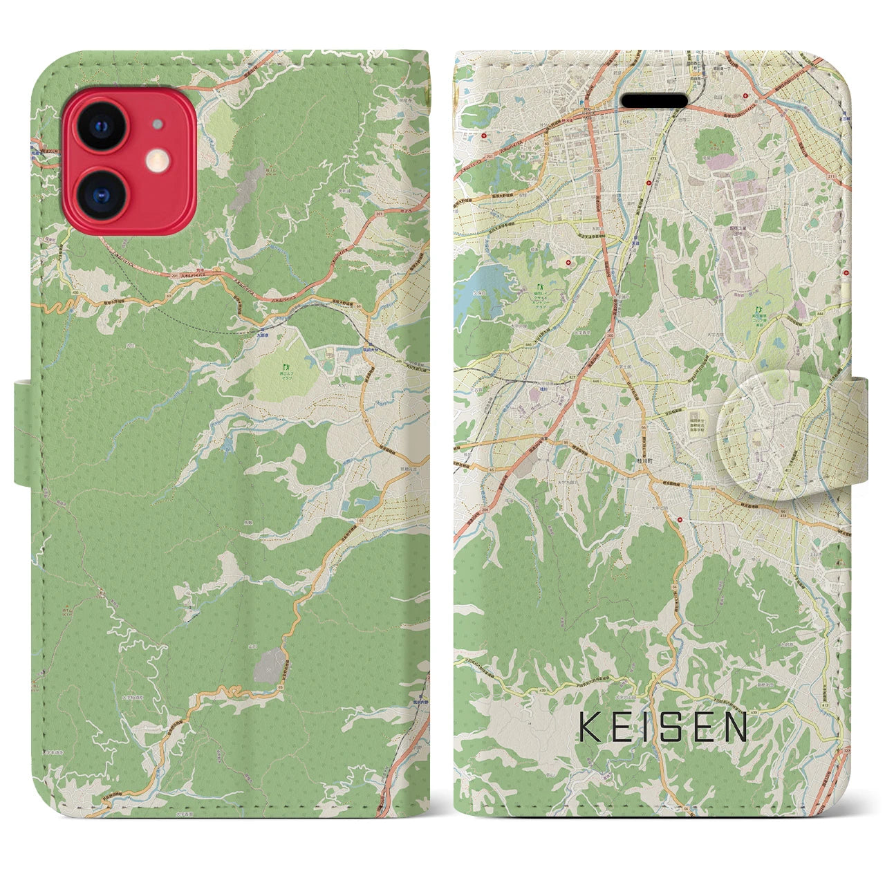 【桂川(福岡県)】地図柄iPhoneケース(手帳タイプ)ナチュラル・iPhone 11 用