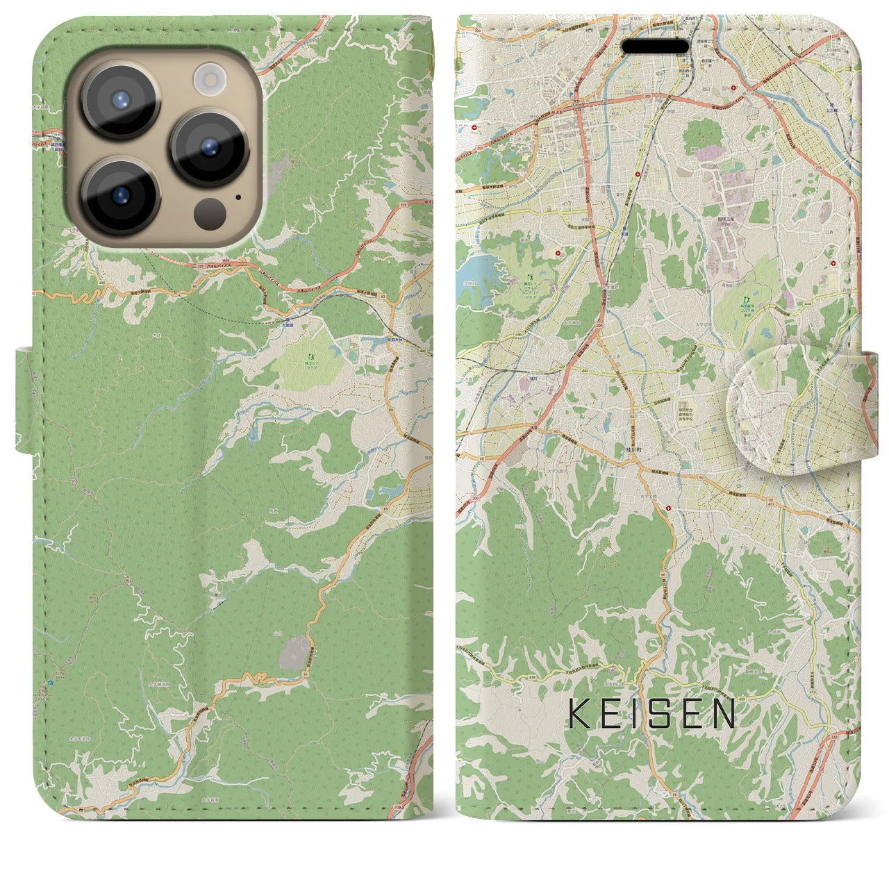 【桂川(福岡県)】地図柄iPhoneケース(手帳タイプ)ナチュラル・iPhone 14 Pro Max 用