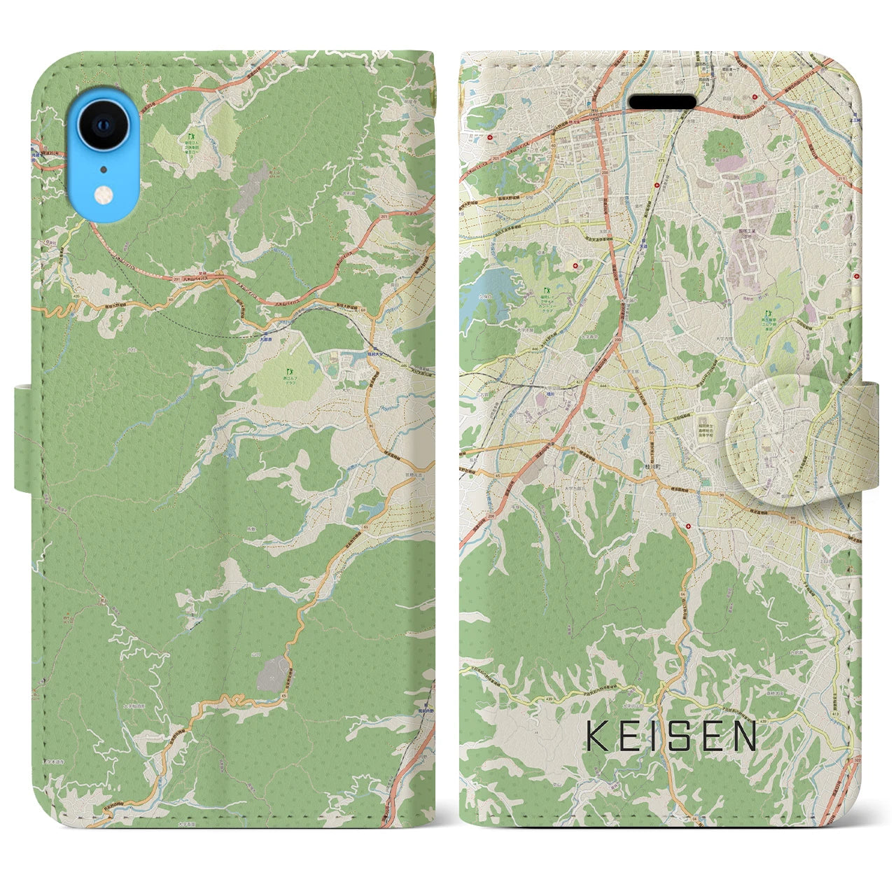 【桂川(福岡県)】地図柄iPhoneケース(手帳タイプ)ナチュラル・iPhone XR 用