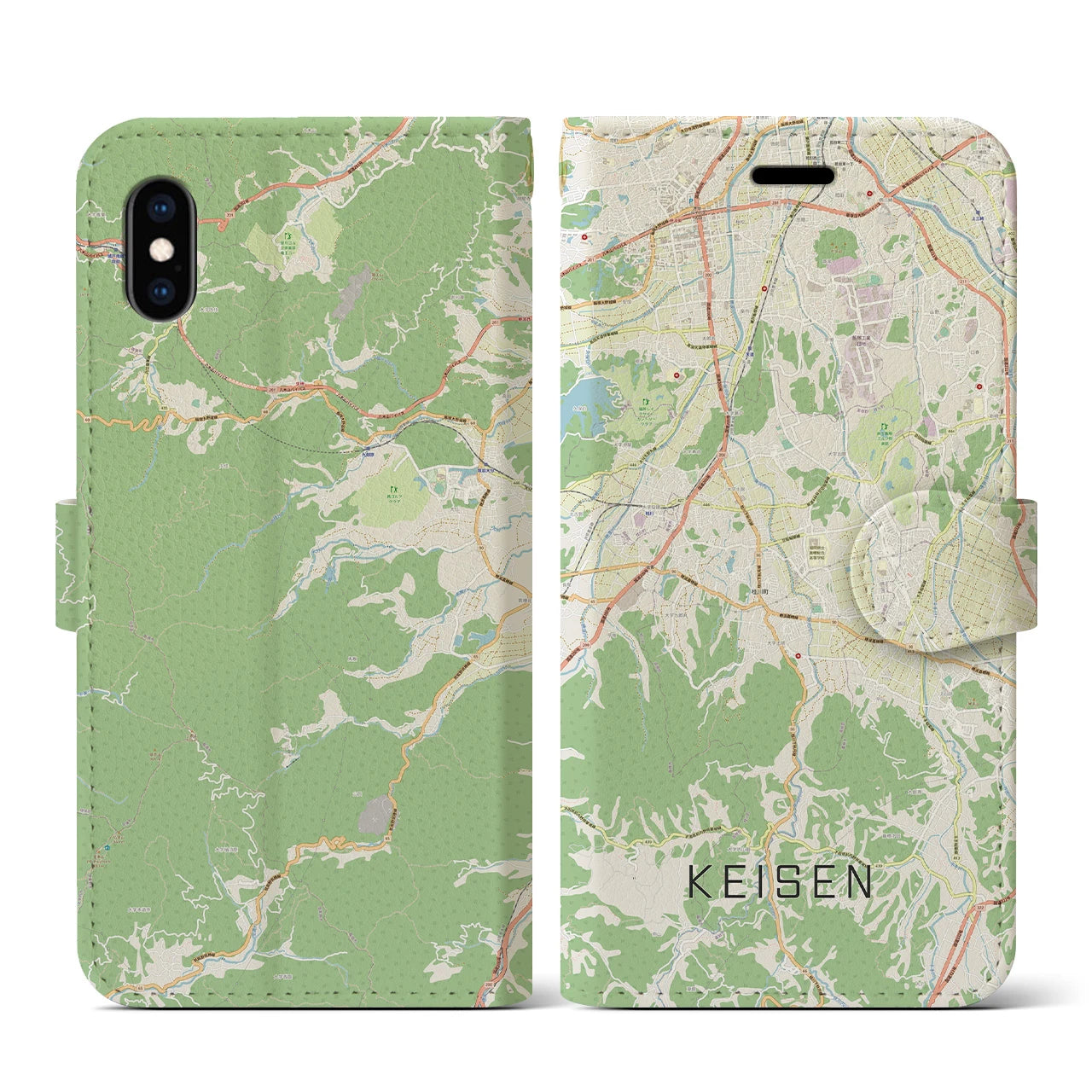 【桂川(福岡県)】地図柄iPhoneケース(手帳タイプ)ナチュラル・iPhone XS / X 用