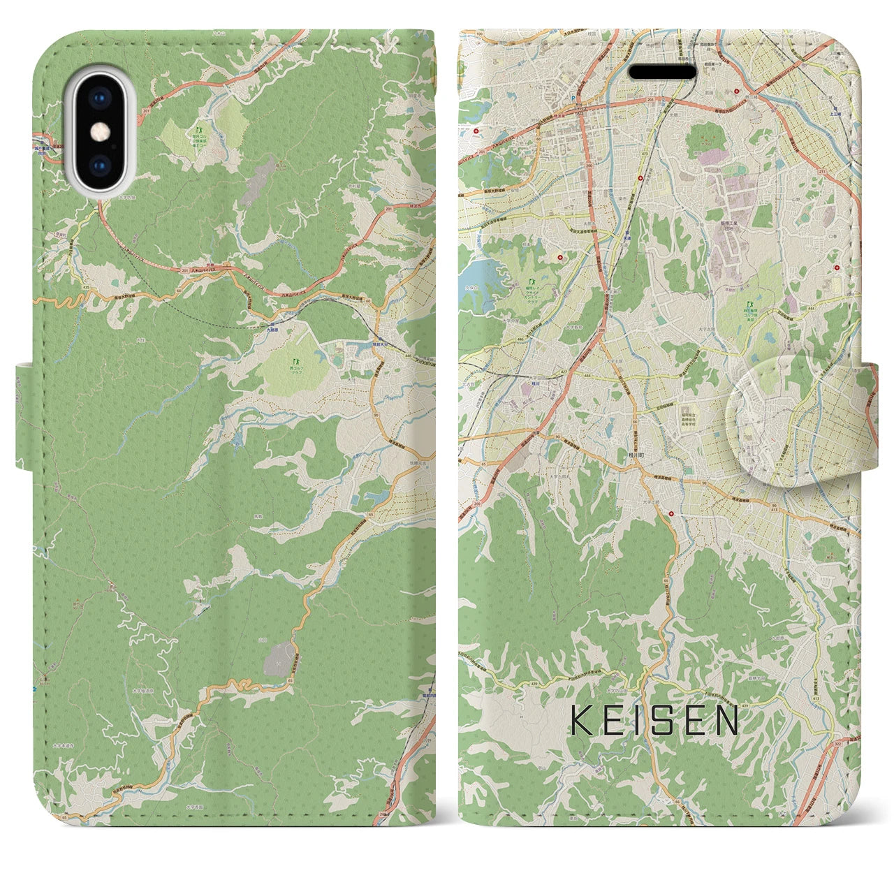【桂川(福岡県)】地図柄iPhoneケース(手帳タイプ)ナチュラル・iPhone XS Max 用